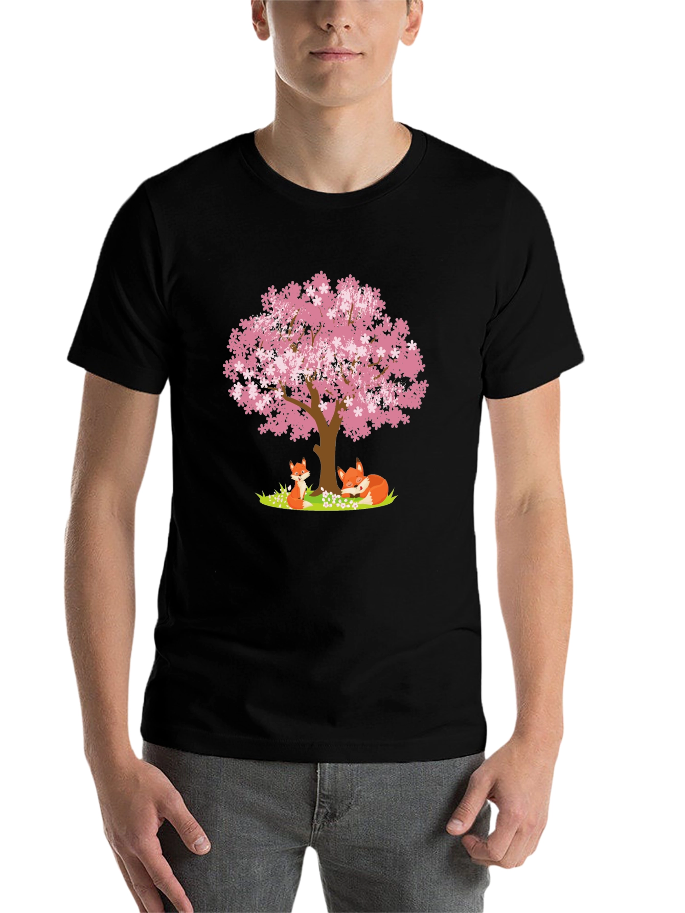 Black Fox & Cherry Blossom Tree Graphic Tee view 7