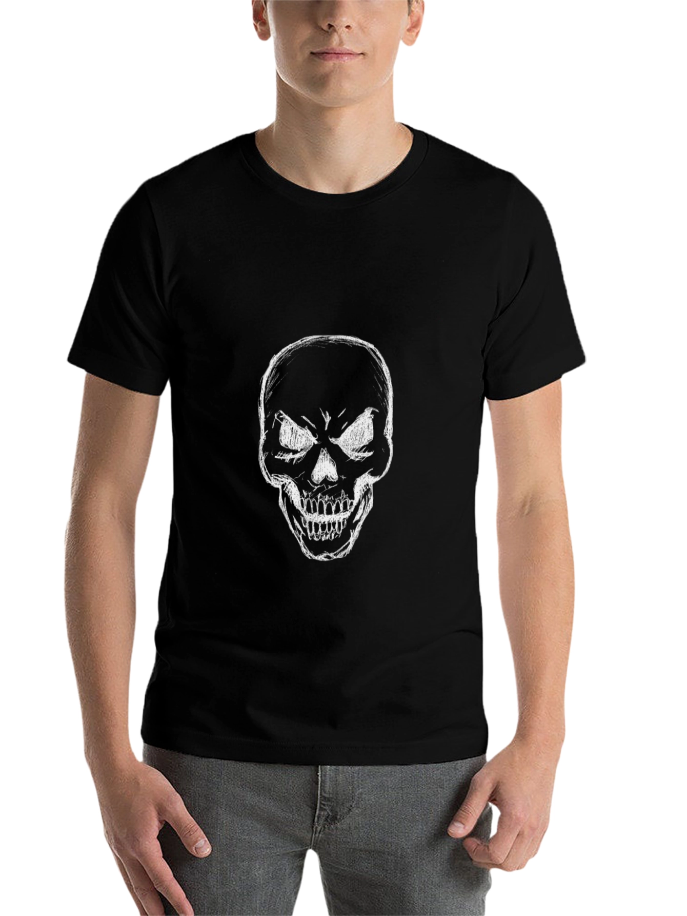 Black Skull Graphic Black T-Shirt for Men view 7