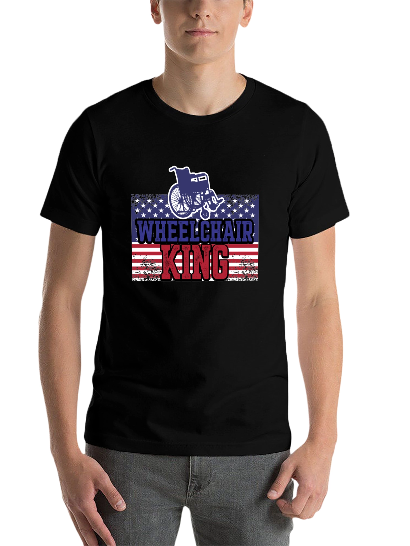 Black Wheelchair King T-Shirt - Patriotic Design view 7