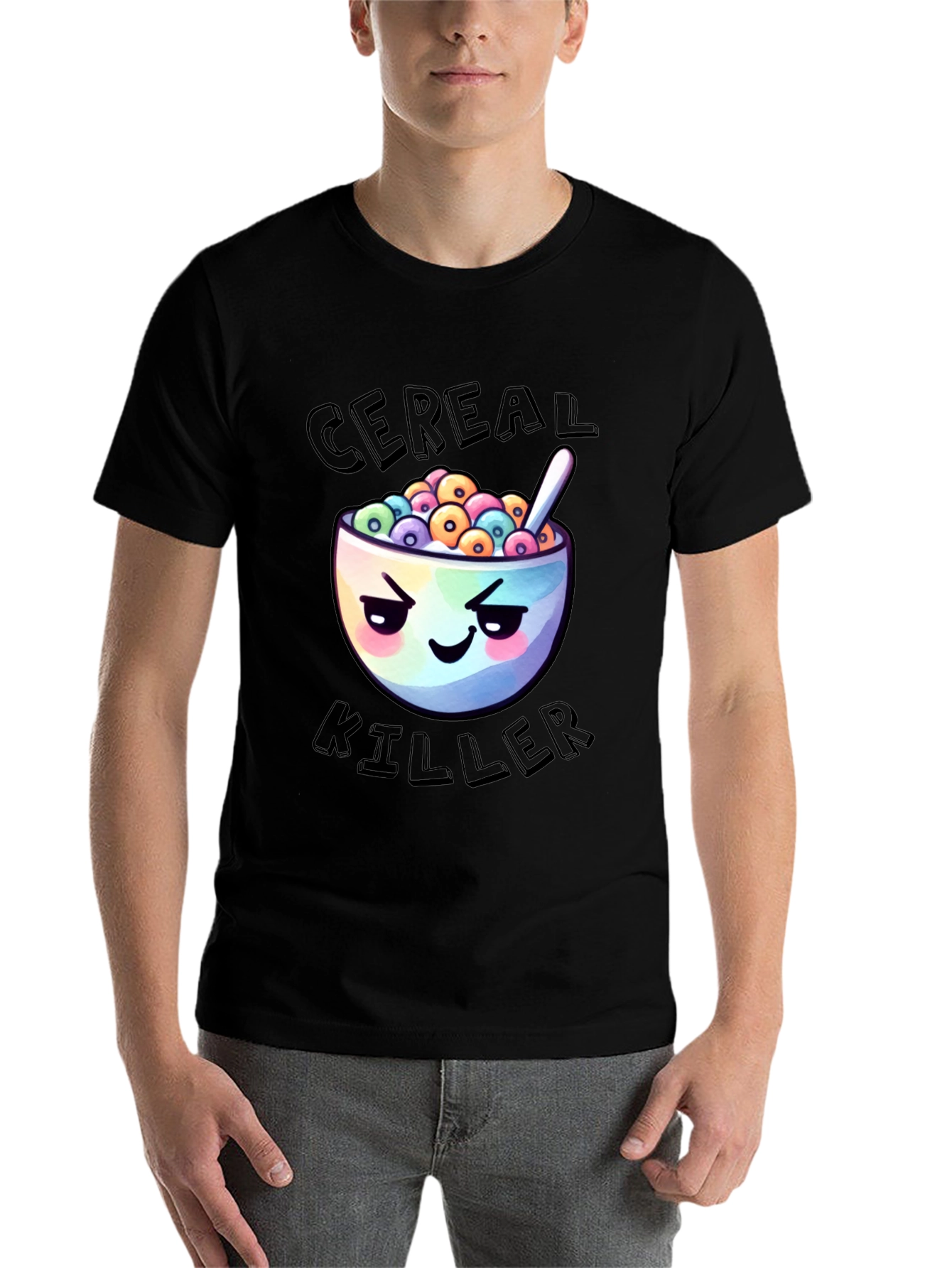 Black Cereal Killer Graphic T-Shirt - Funny Cartoon Tee view 7