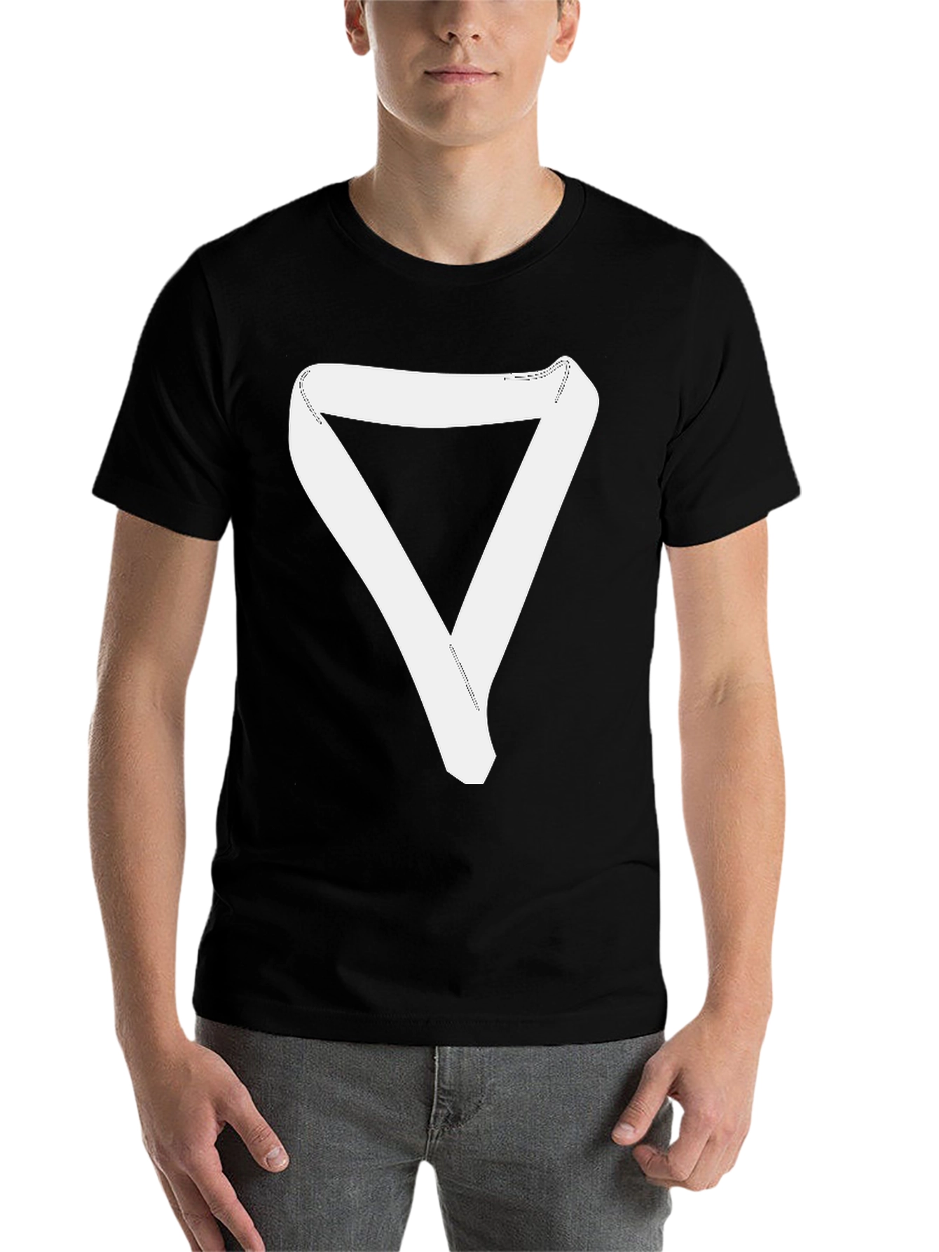 Black Minimalist Triangle Ribbon Graphic T-Shirt - Unisex view 7