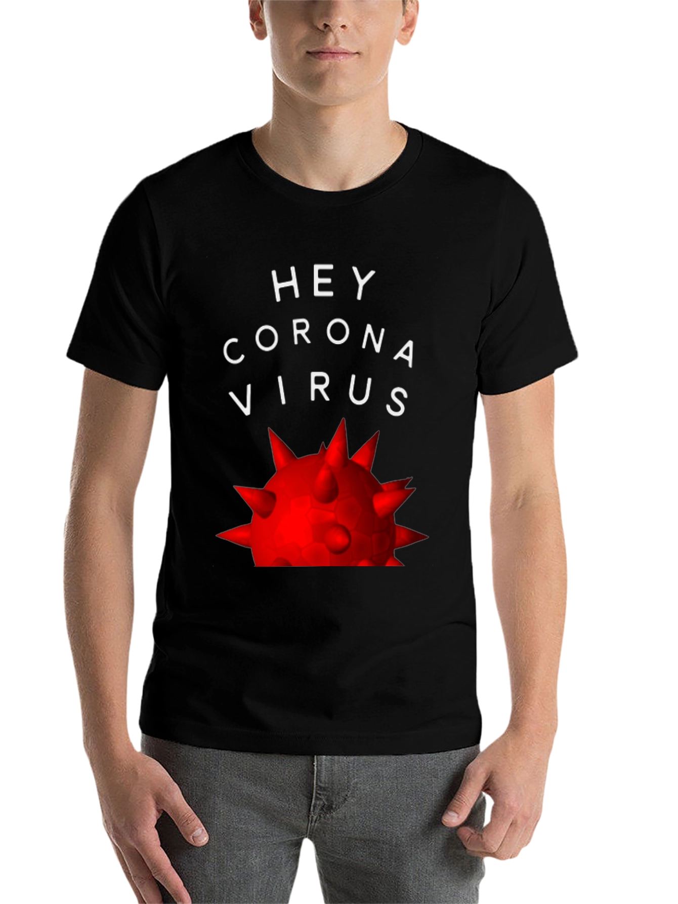 Black Hey Coronavirus T-Shirt - Bold Graphic Tee view 7