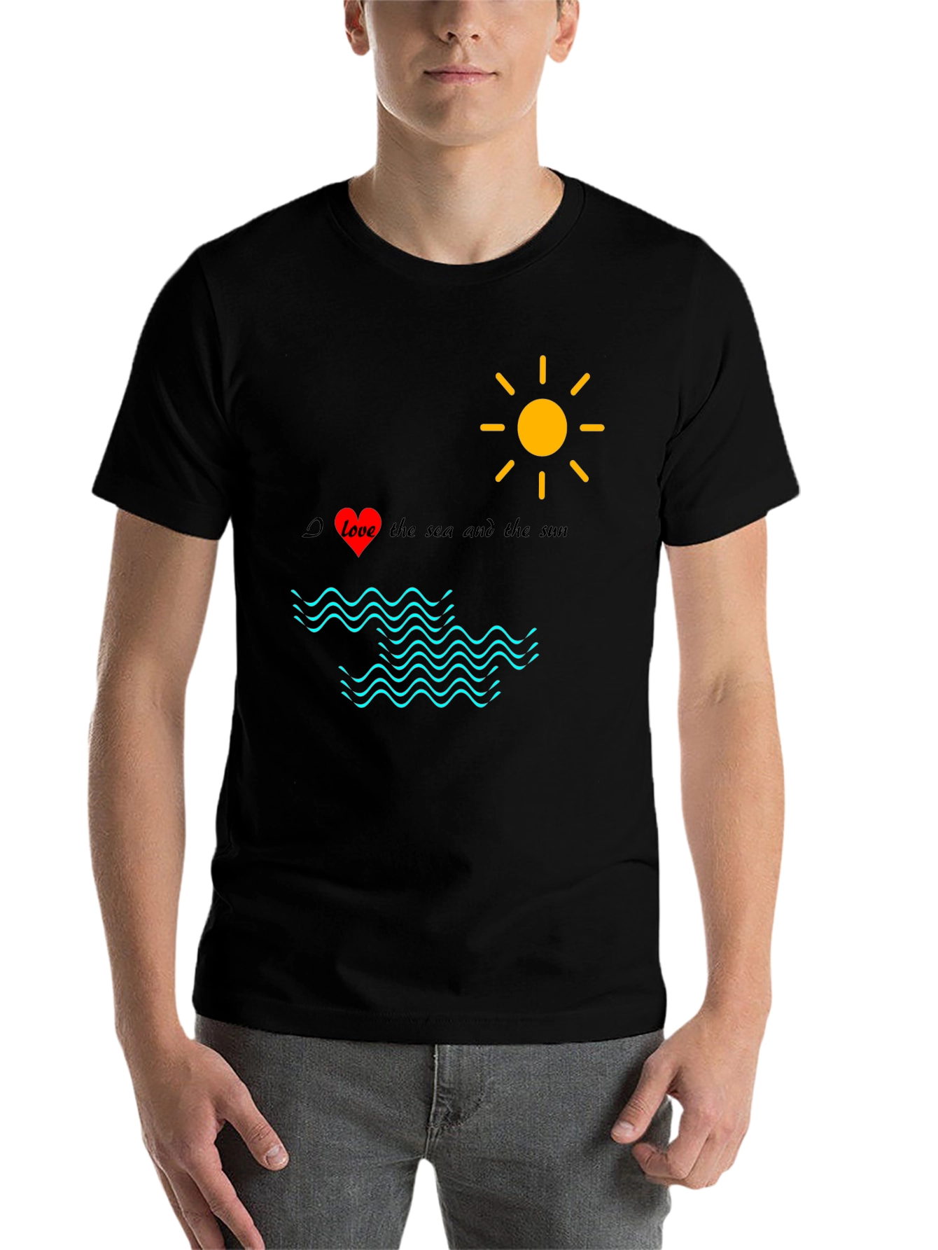 Black Love Sea Sun Graphic Tee, Black Cotton Shirt view 7