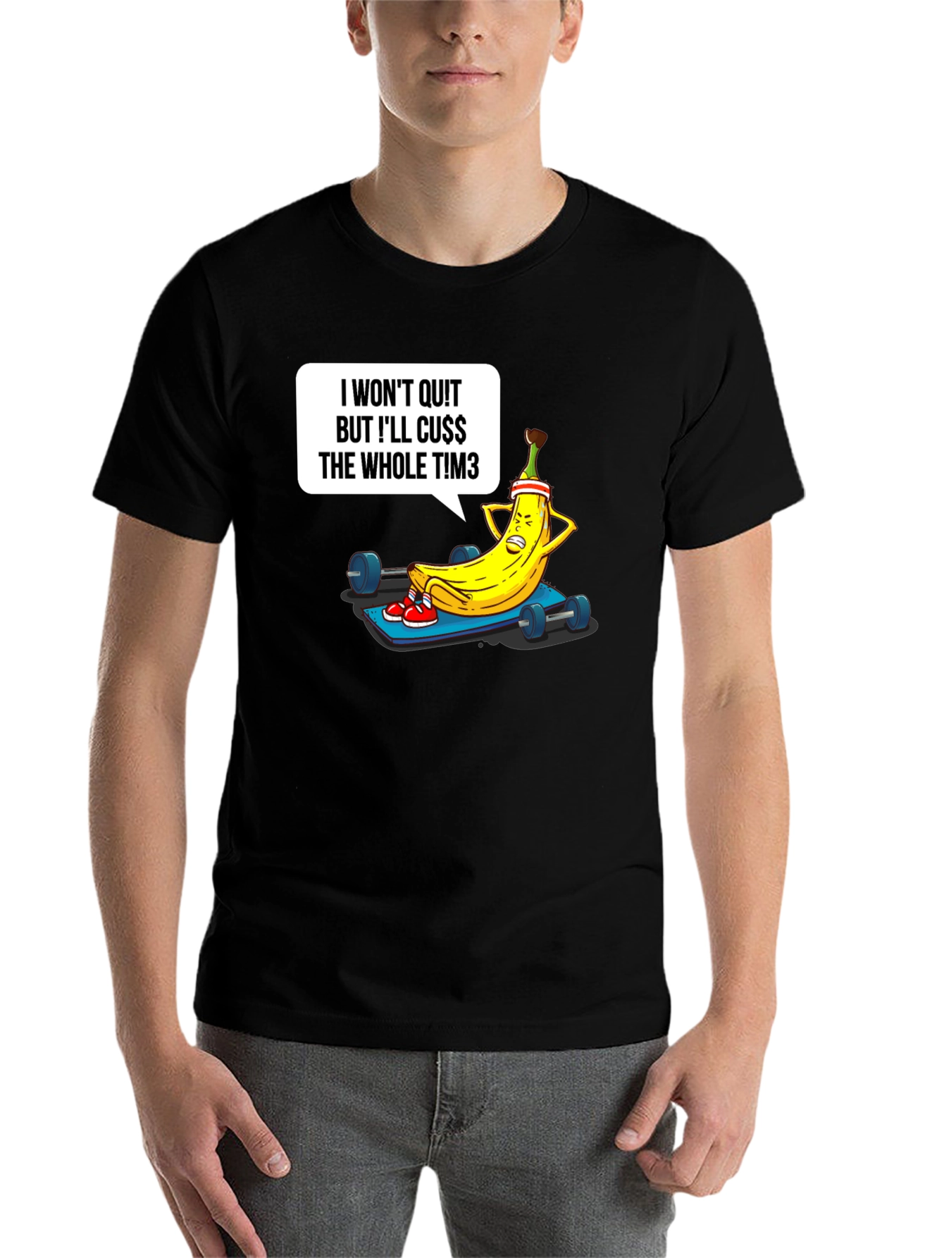 Black Funny Workout Banana Graphic T-Shirt view 7