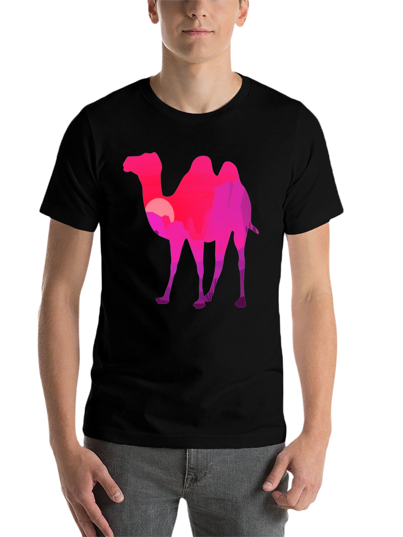 Black Camel Silhouette T-Shirt - Desert Sunset Graphic Tee view 7