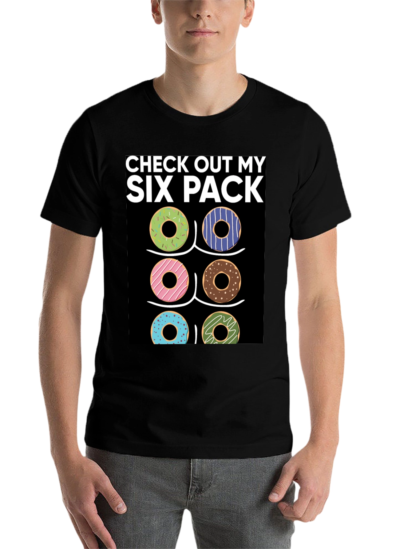 Black Six Pack Donuts T-Shirt - Funny Gym Workout Tee view 7