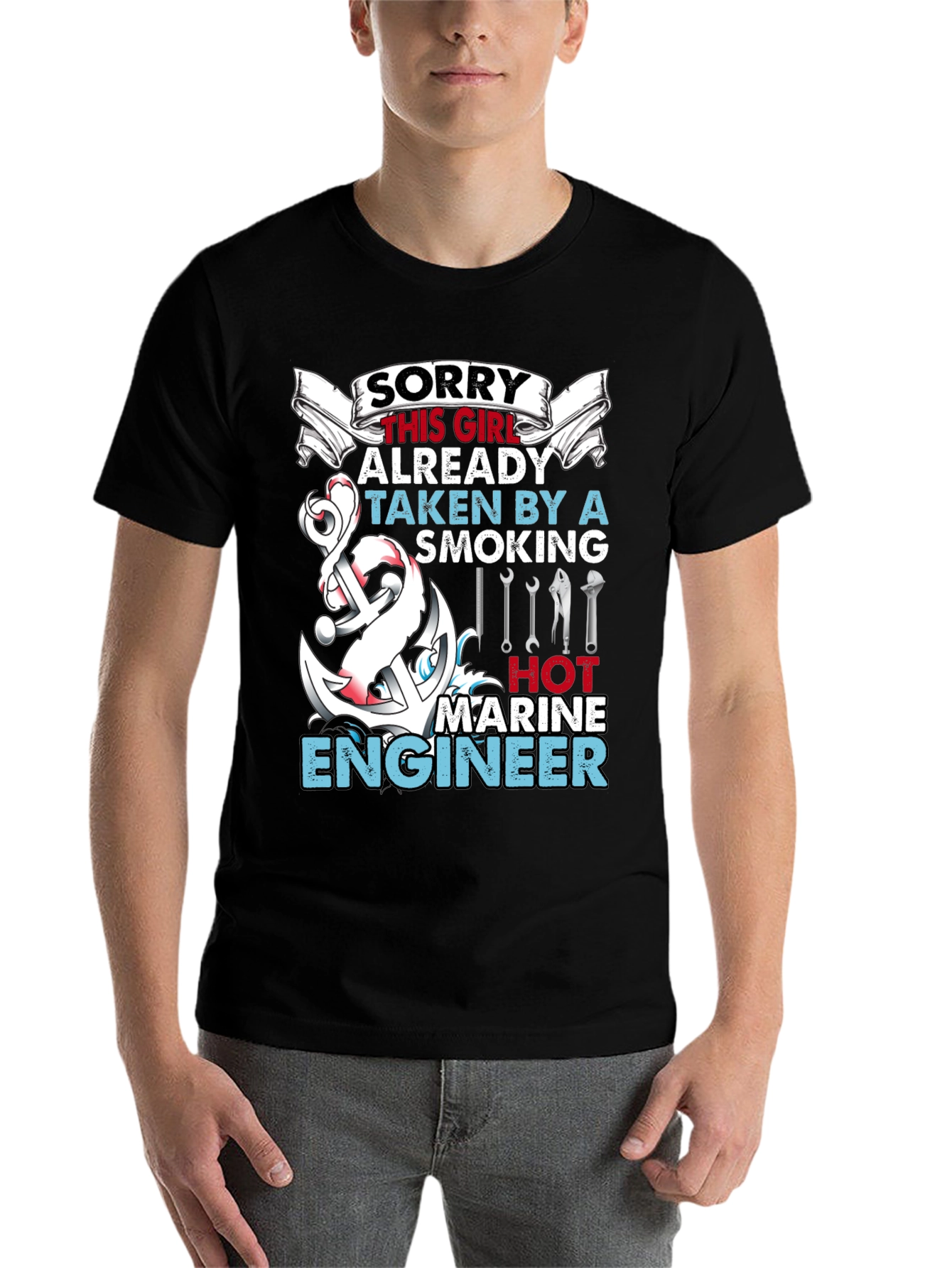 Black Sorry Girl Marine Engineer Graphic T-Shirt view 7
