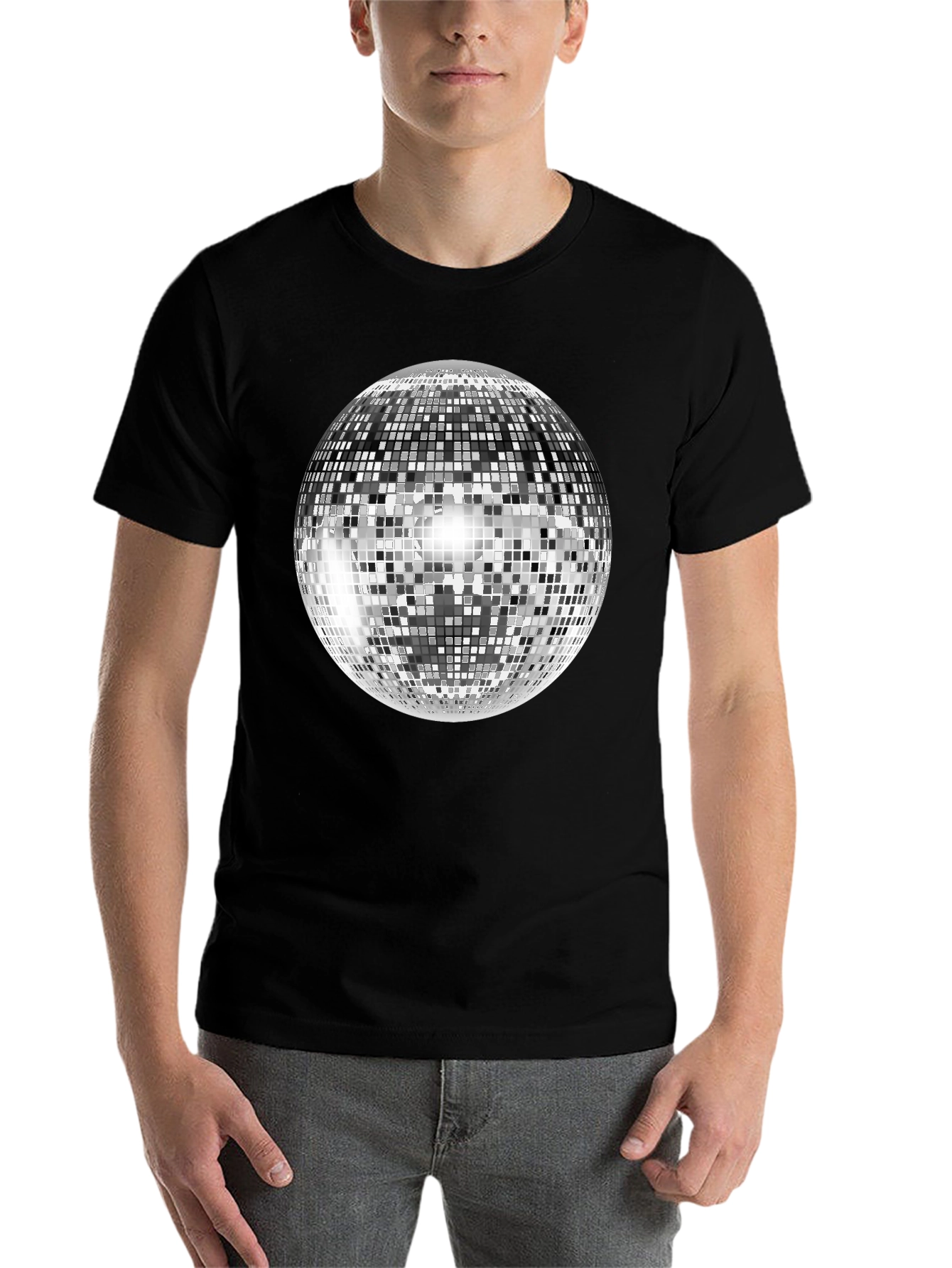 Black Retro Disco Ball Graphic Tee - Black Cotton Blend view 7