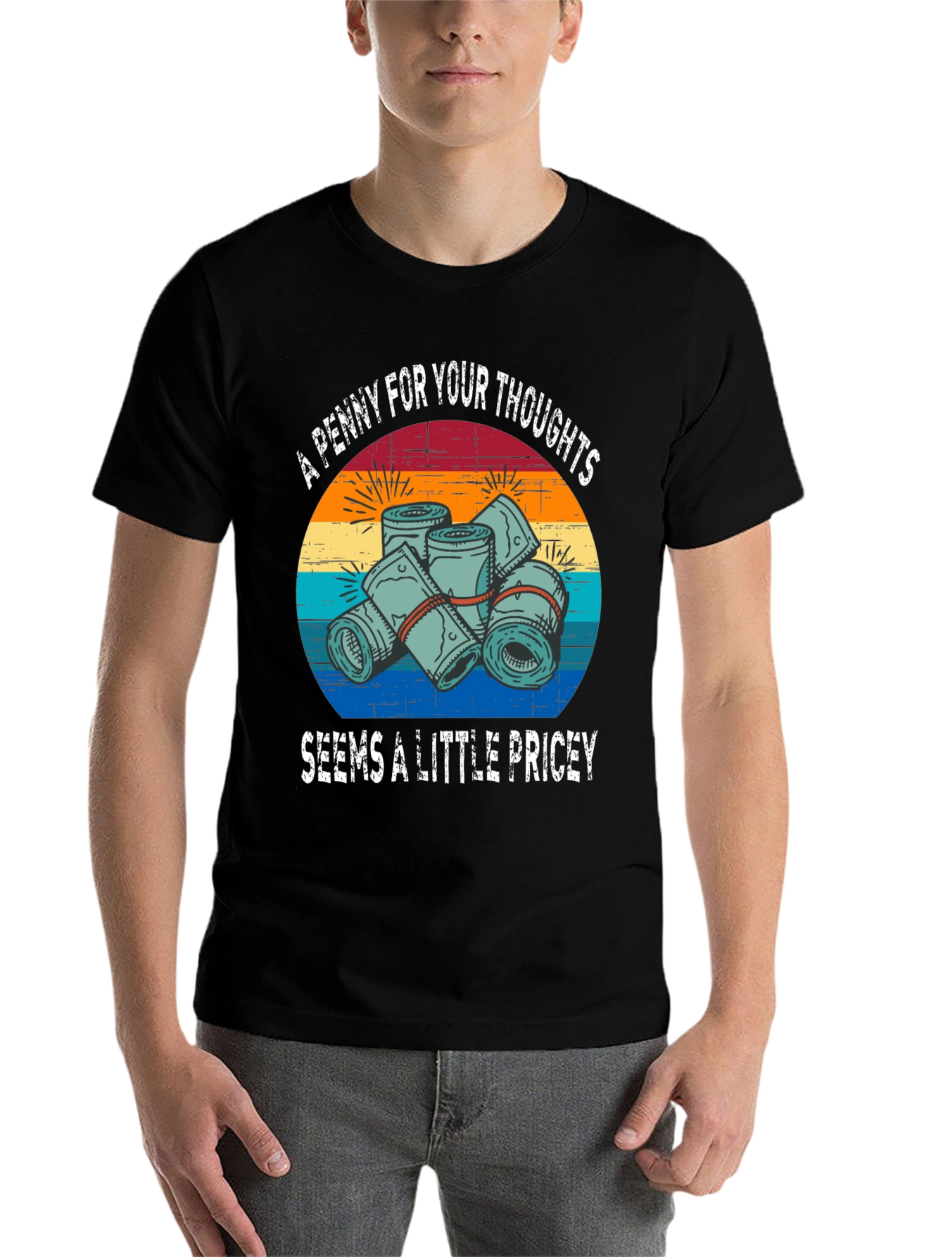 Black A Penny For Your Thoughts Funny T-Shirt view 7
