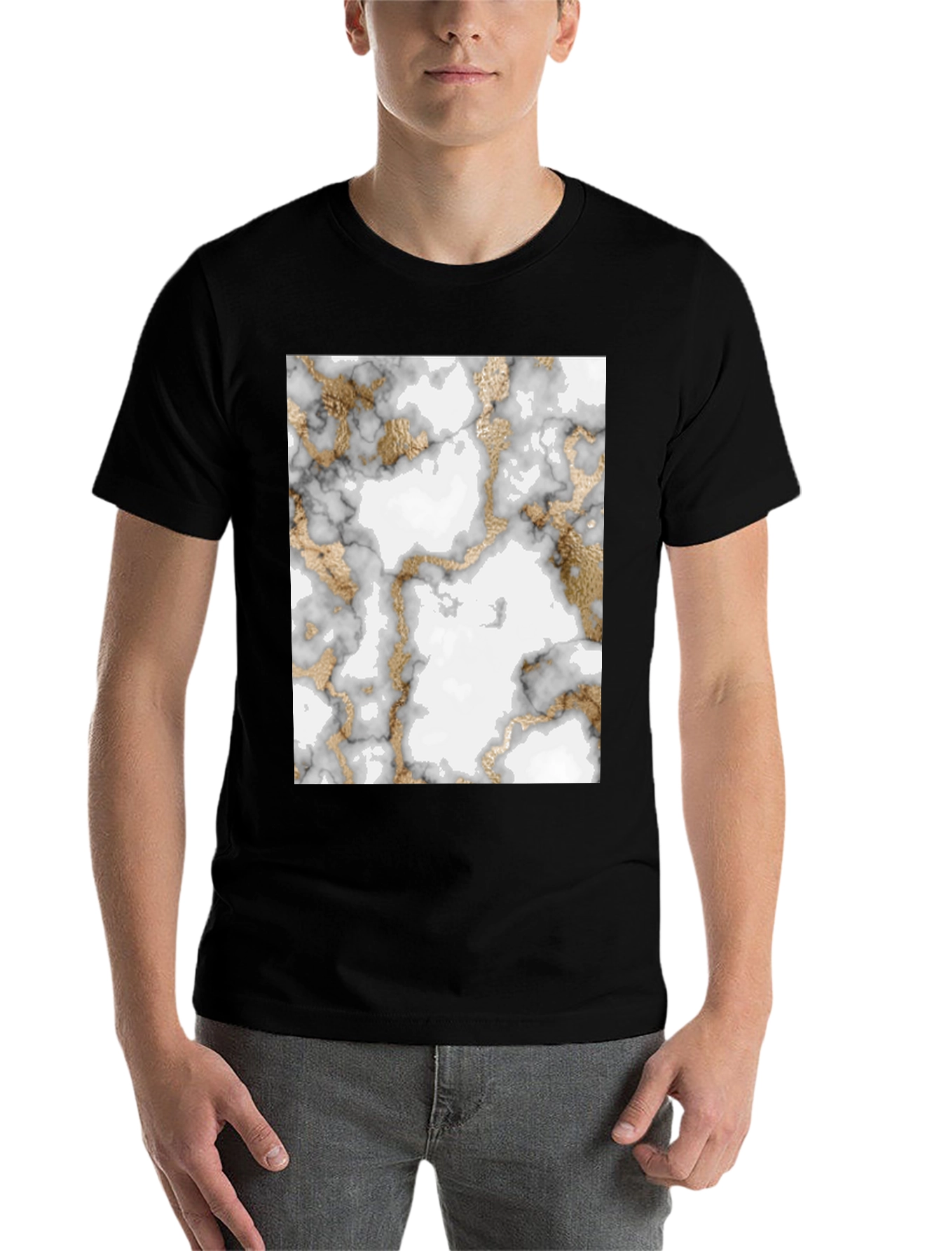 Black Marble & Gold Pattern T-Shirt view 7