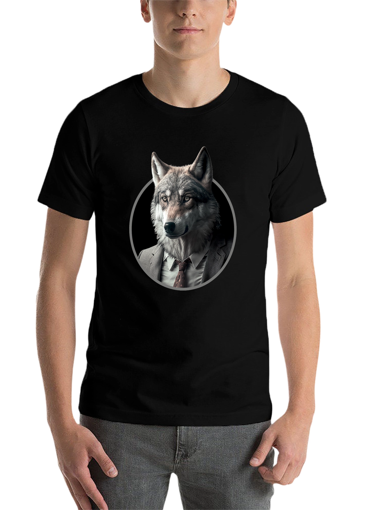 Black Wolf in Suit Graphic T-Shirt - Mens view 7