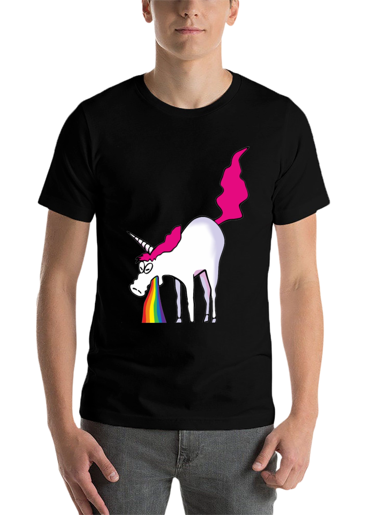 Black Unicorn Rainbow Vomit Graphic T-Shirt - Black Cotton Tee view 7
