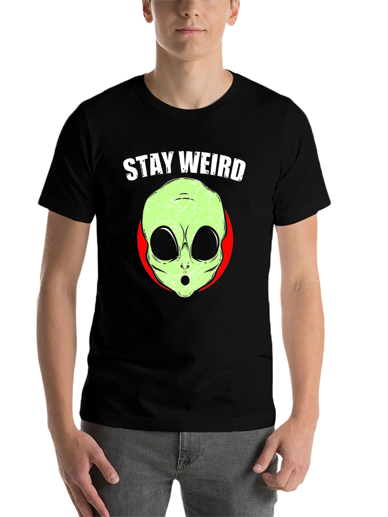 Black Stay Weird Alien Graphic Print Tee view 7