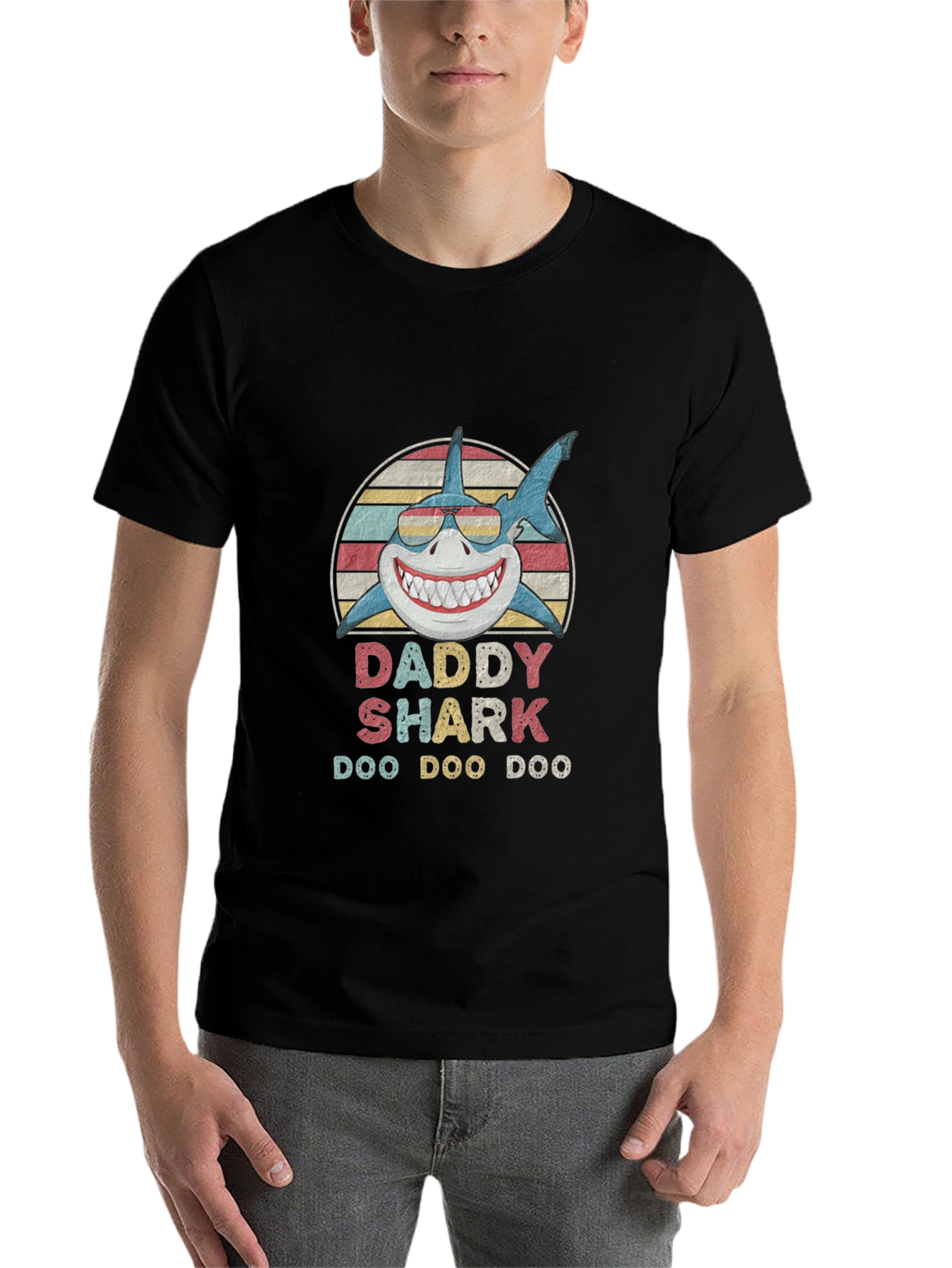 Black Daddy Shark Doo Doo Doo T-Shirt view 7