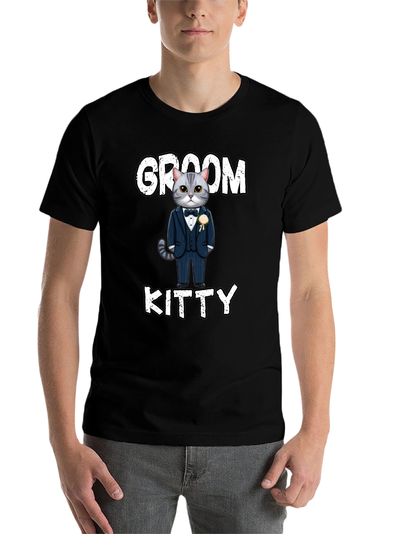 Black Groom Kitty T-Shirt - Cat Wedding Apparel view 7