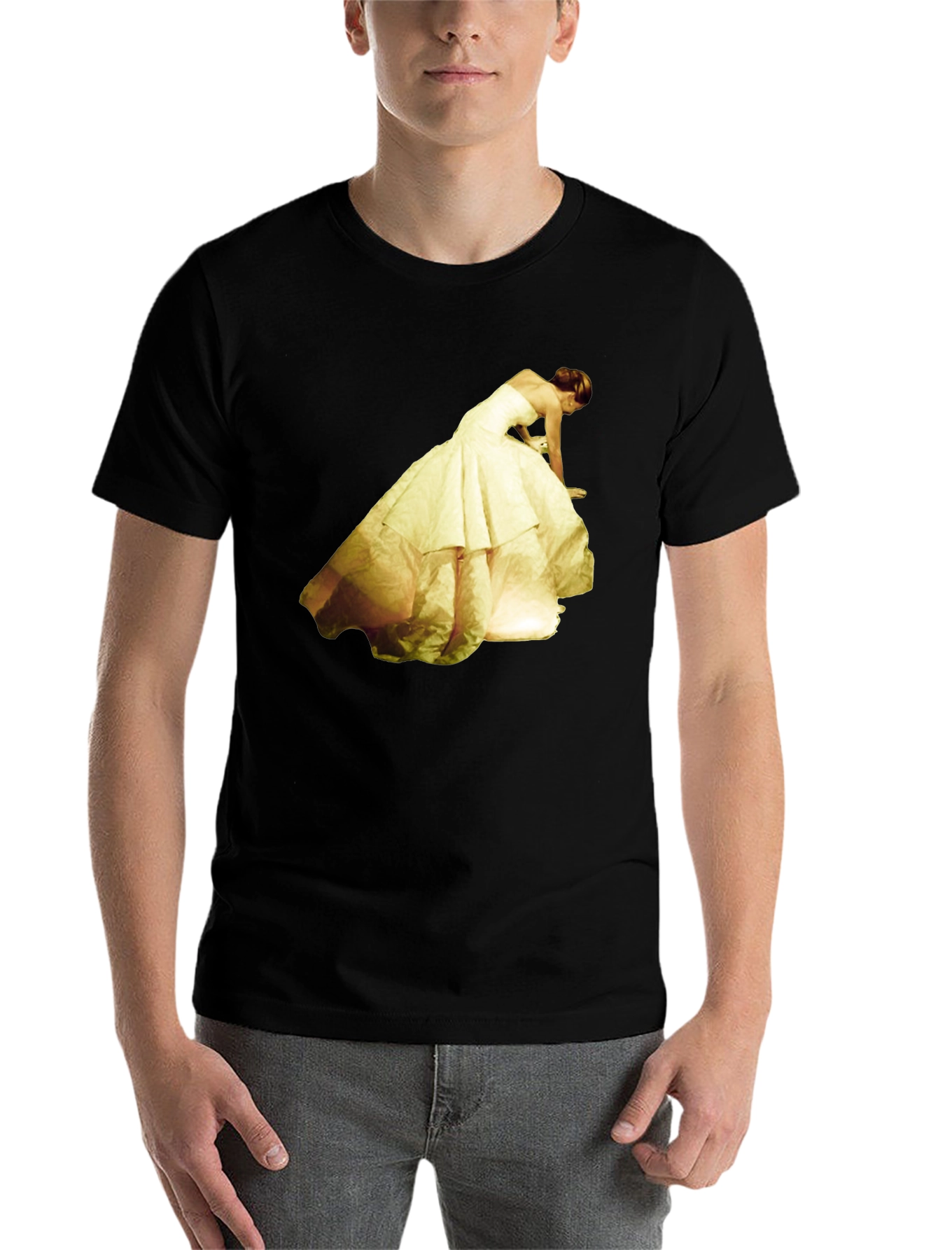 Black Black T-Shirt with Yellow Dress Graphic Tee view 7