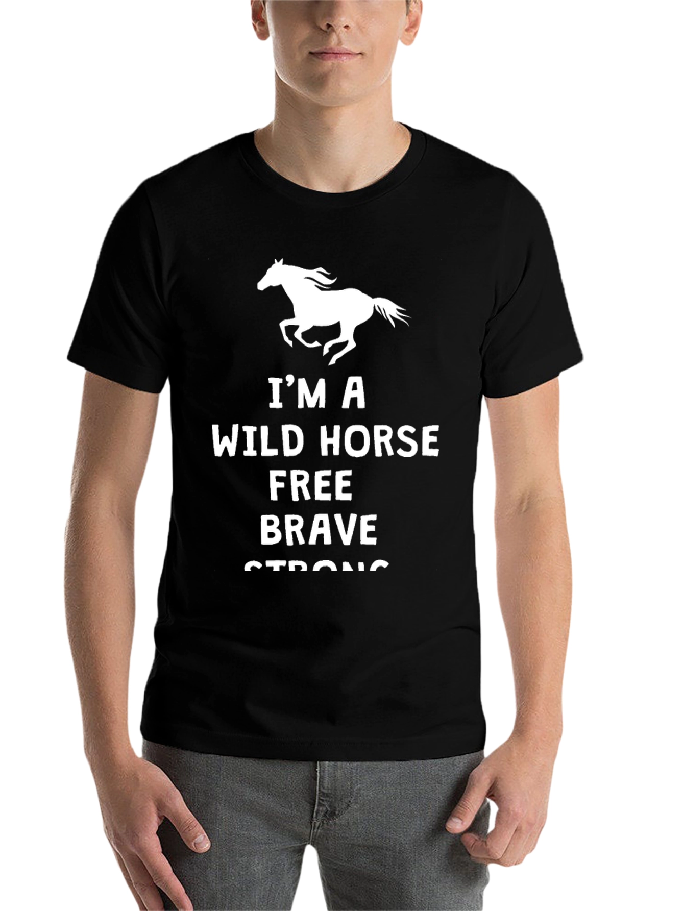 Black Wild Horse Tee: Free, Brave, Strong T-Shirt view 7