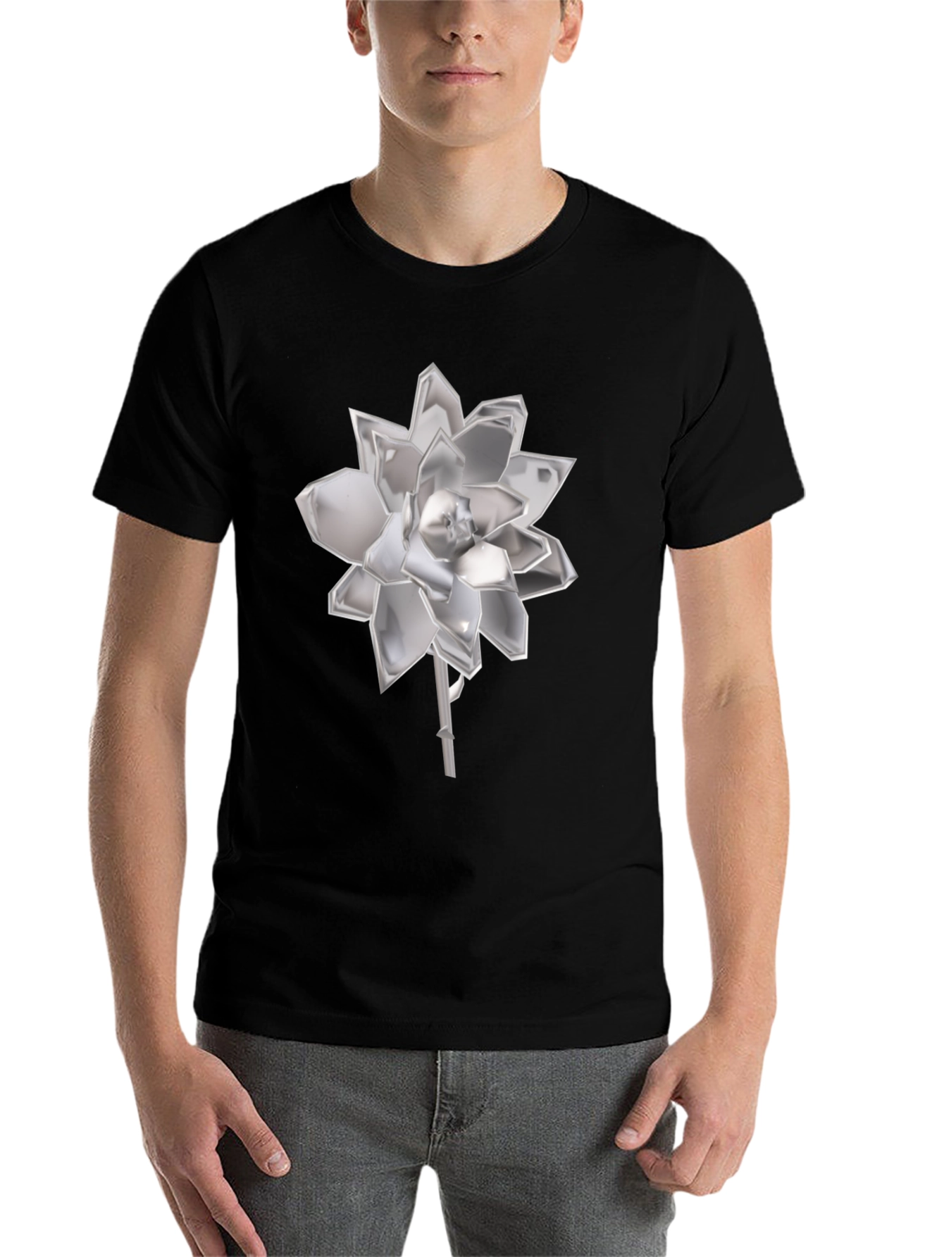 Black Modern Floral Graphic Tee - Sleek and Stylish view 7