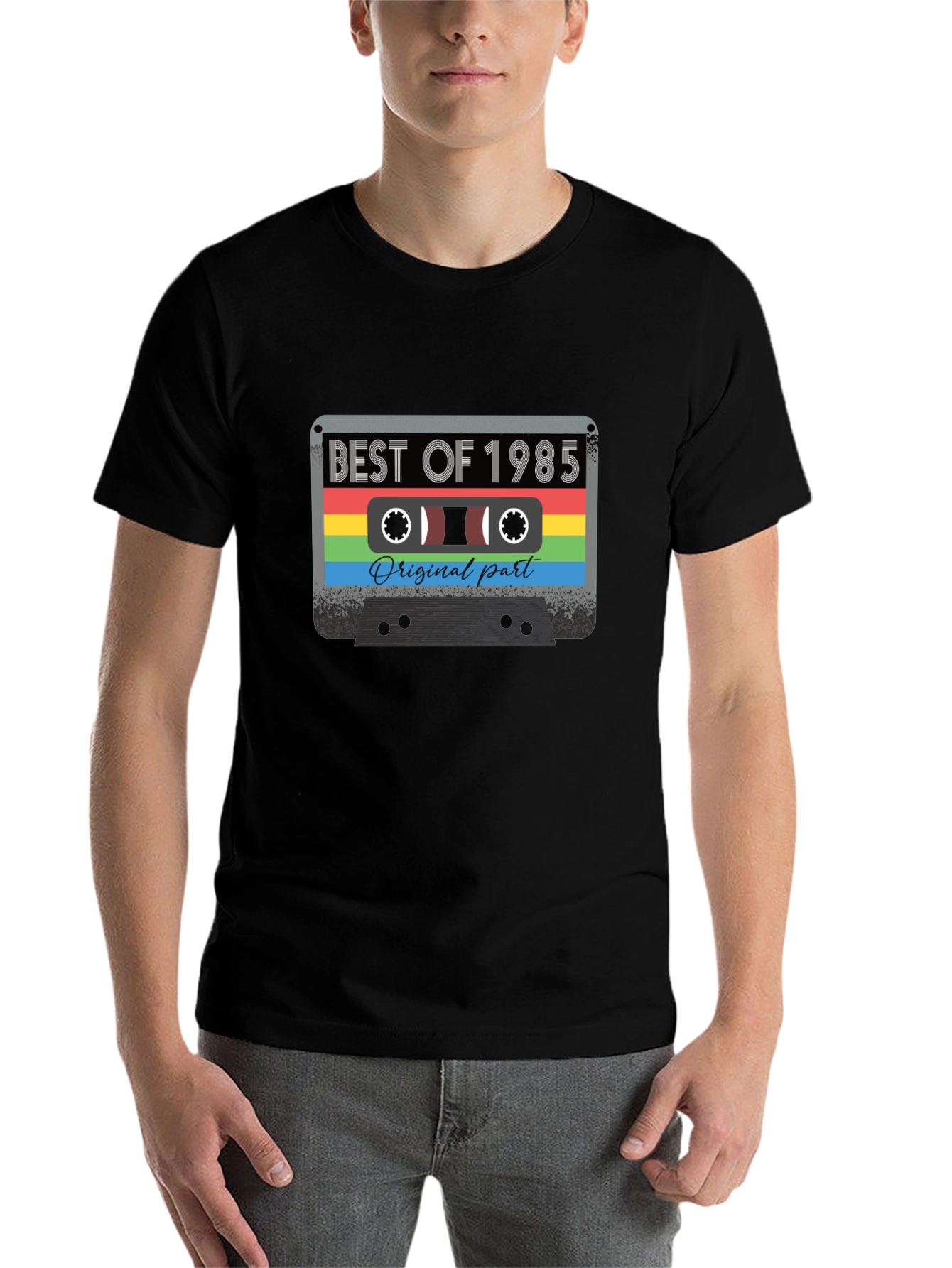 Black Retro "Best of 1985" Cassette Graphic T-Shirt view 7