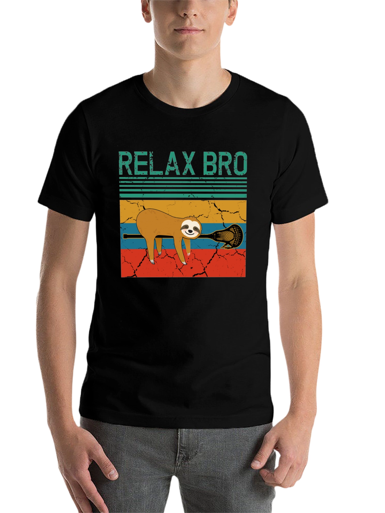 Black Relax Bro Sloth Lacrosse Graphic Tee view 7