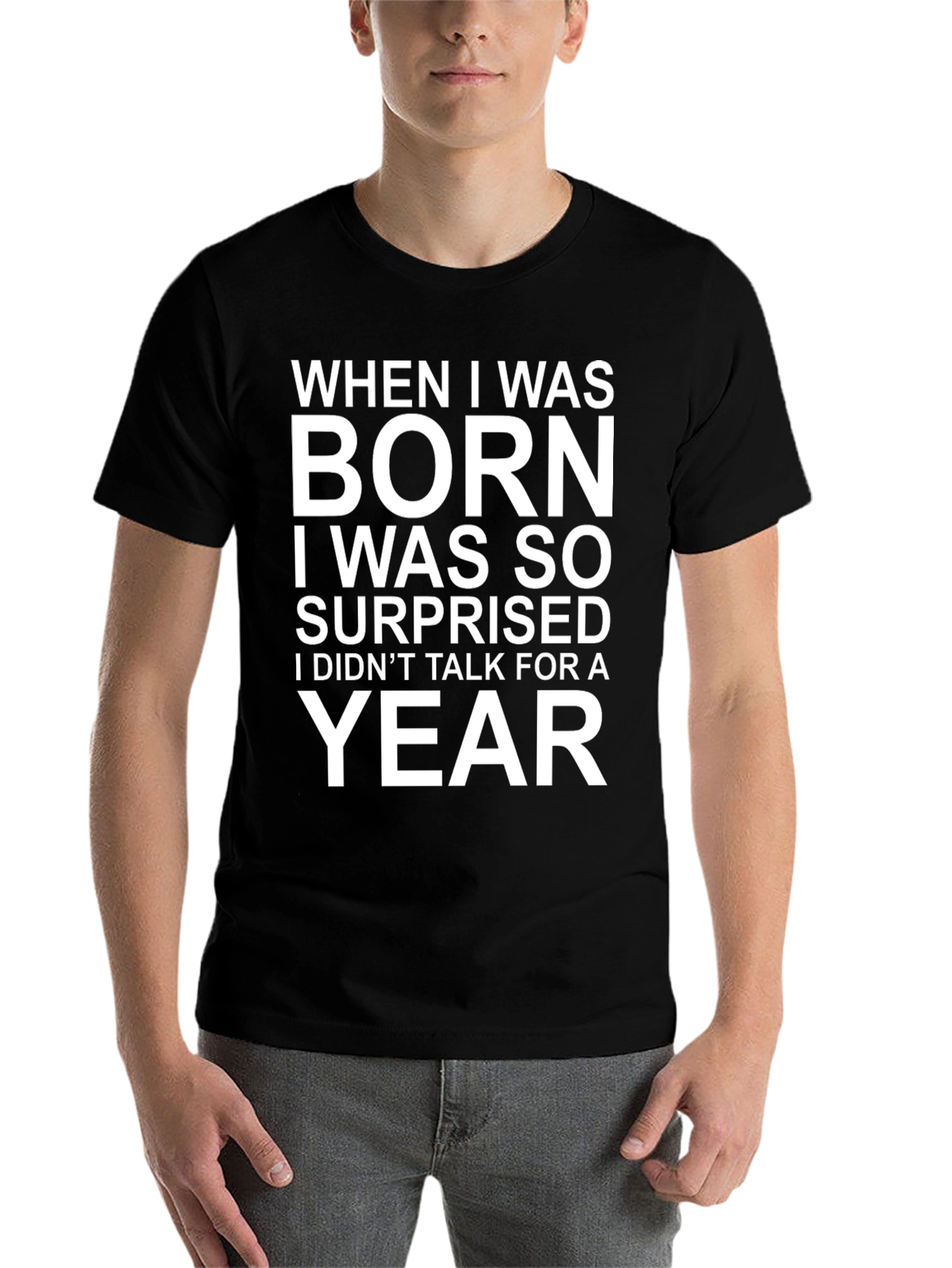 Black Funny Born Surprised T-Shirt view 7
