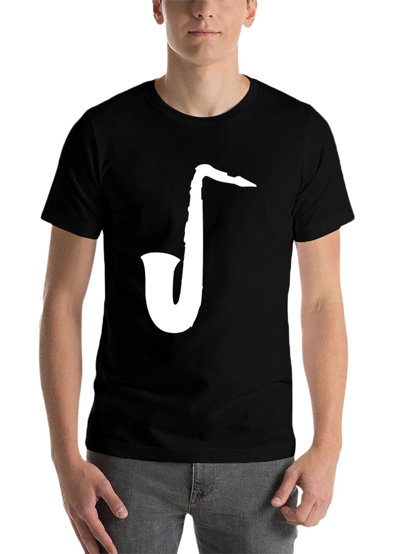 Black Saxophone Graphic Tee - Black Cotton T-Shirt view 7