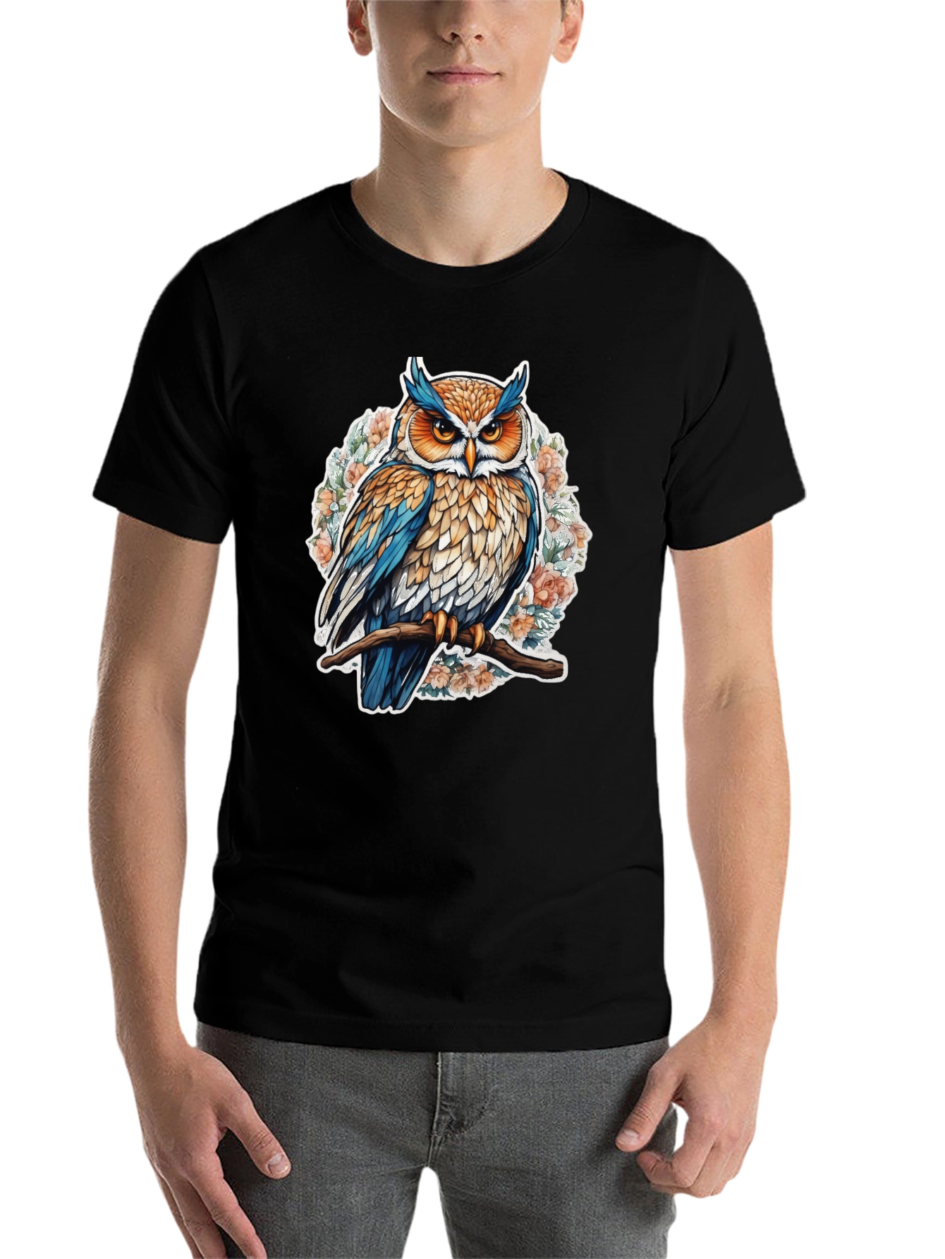 Black Owl Graphic Tee - Bird on Branch view 7
