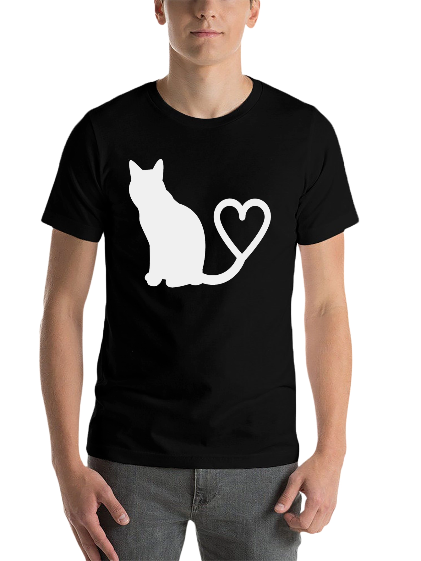 Black Cat Heart Tail Graphic T-Shirt view 7