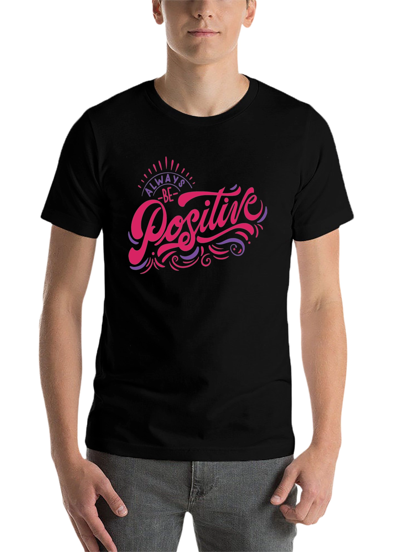 Black Always Be Positive Graphic Tee - Motivational Black T-Shirt view 7
