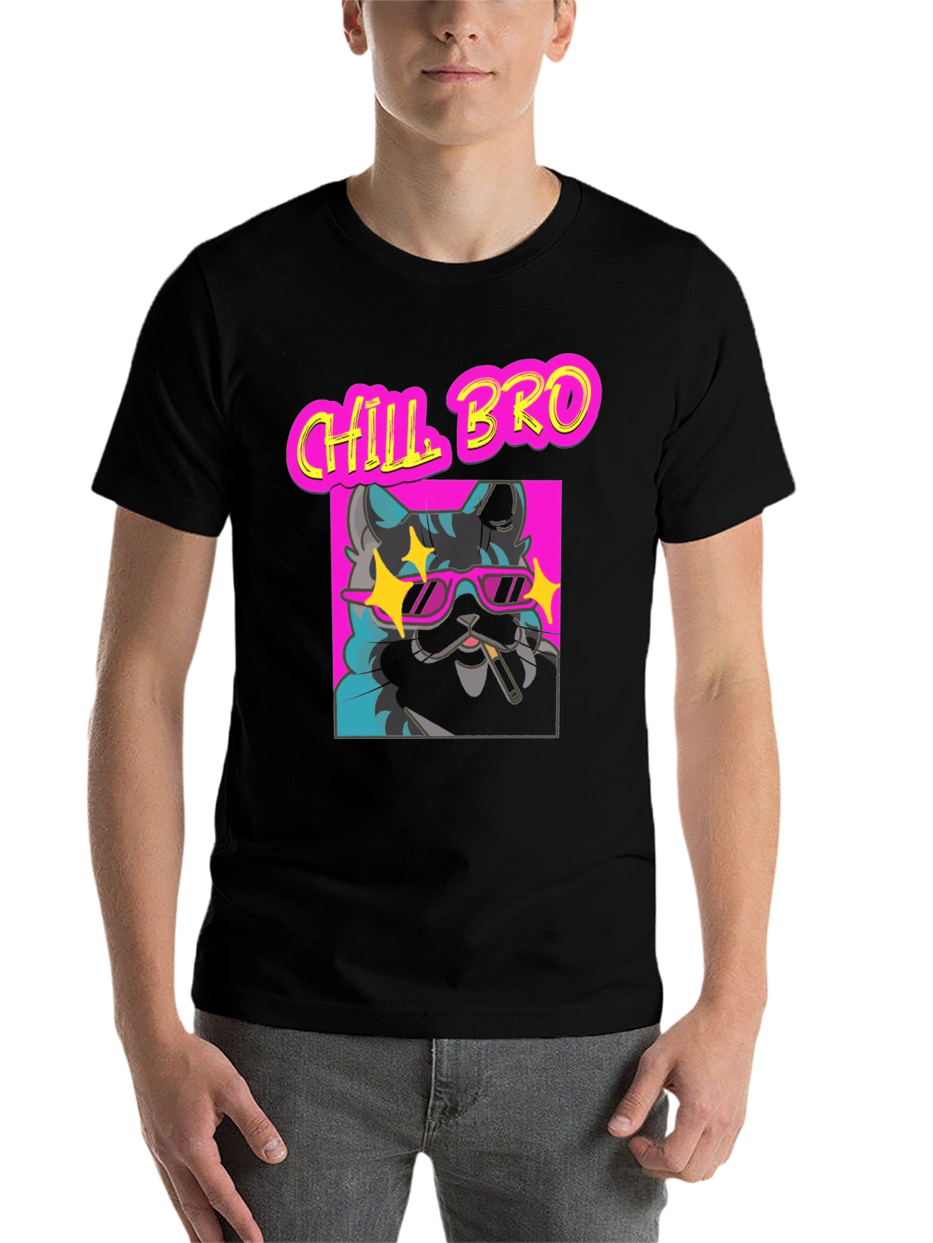 Black Chill Bro Cat Graphic T-Shirt - Relaxed Fit view 7