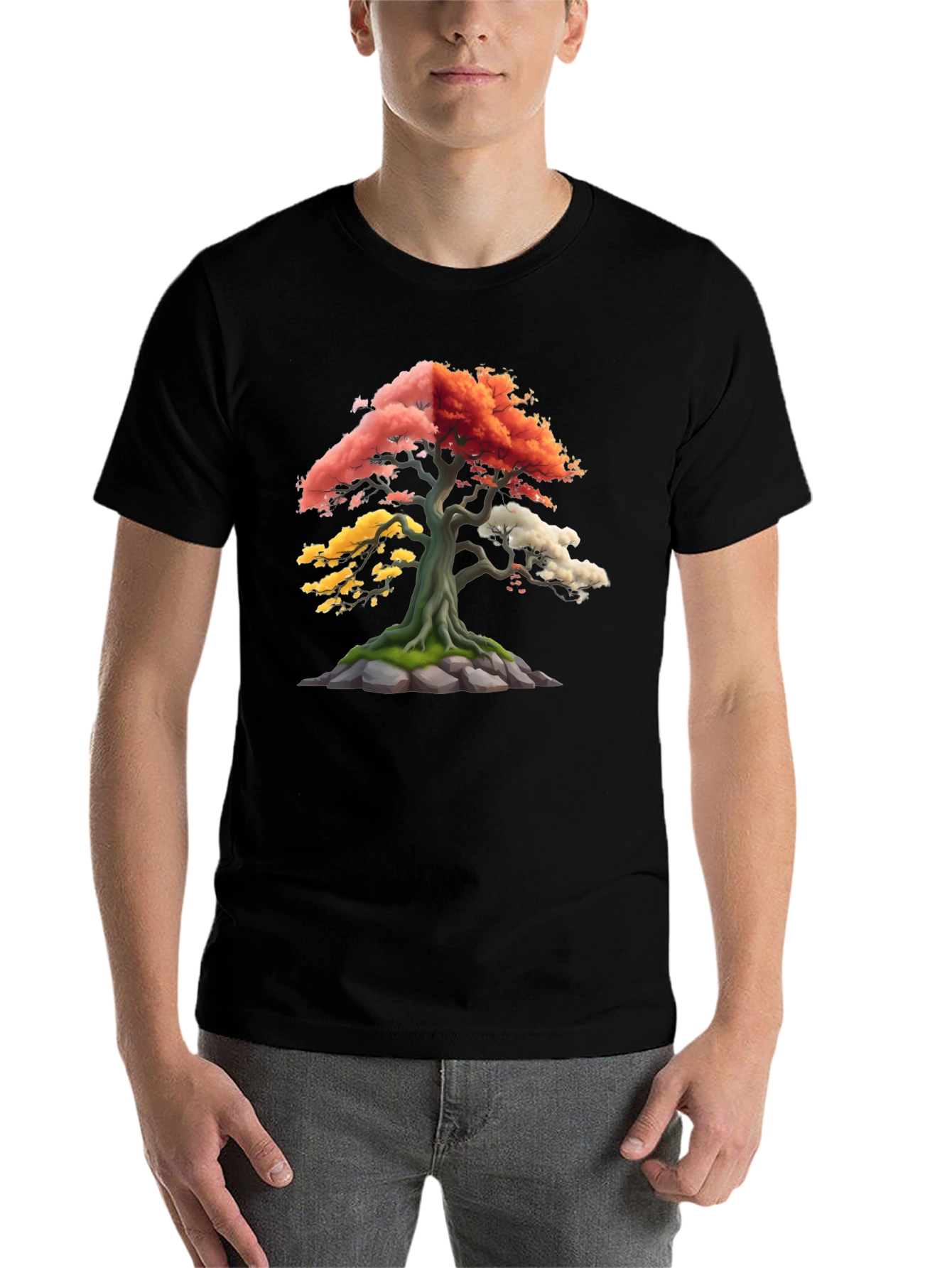 Black Colorful Bonsai Tree Graphic T-Shirt view 7