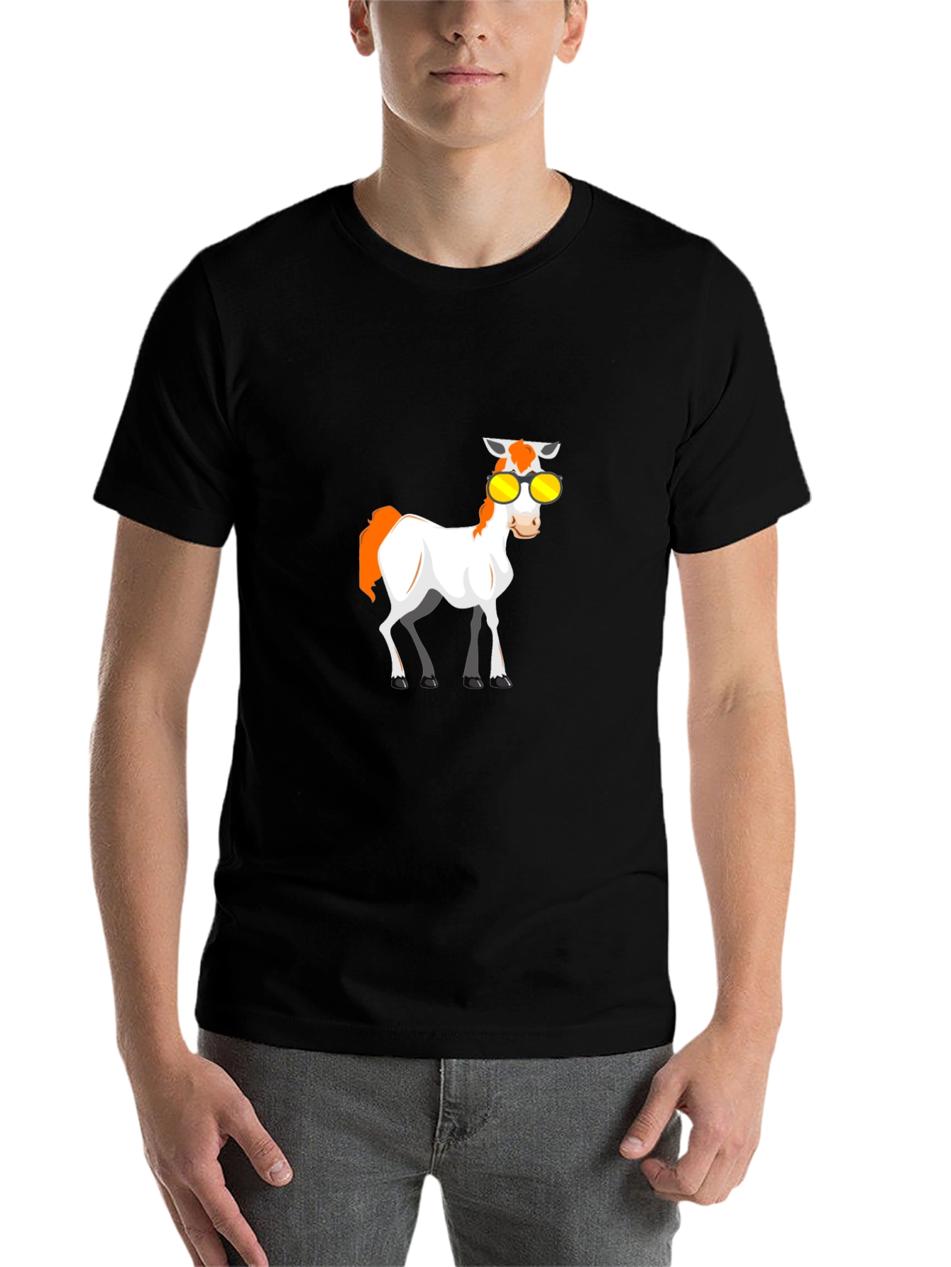 Black Cool Cartoon Horse Graphic Tee view 7