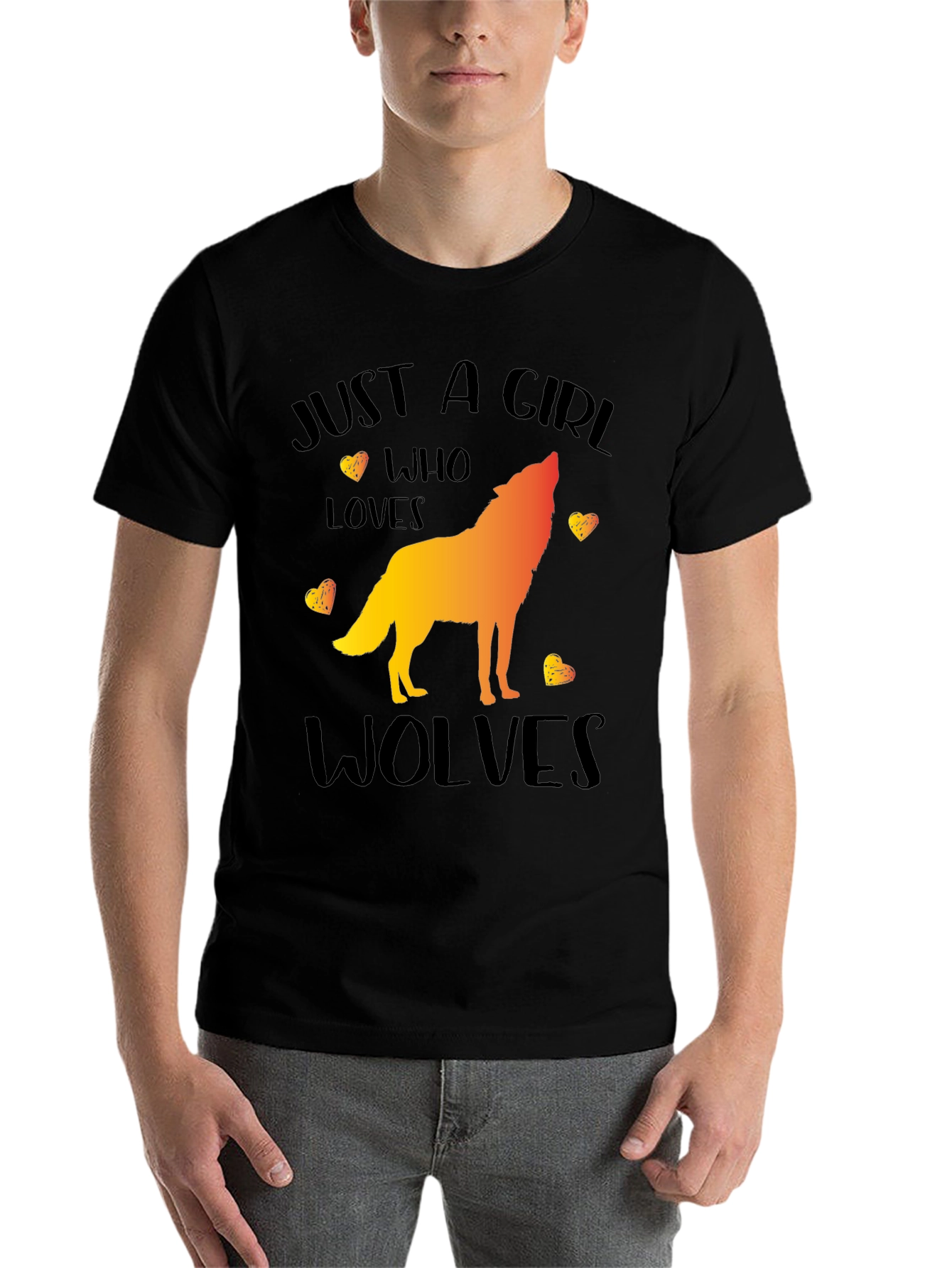 Black Just a Girl Who Loves Wolves Graphic T-Shirt view 7