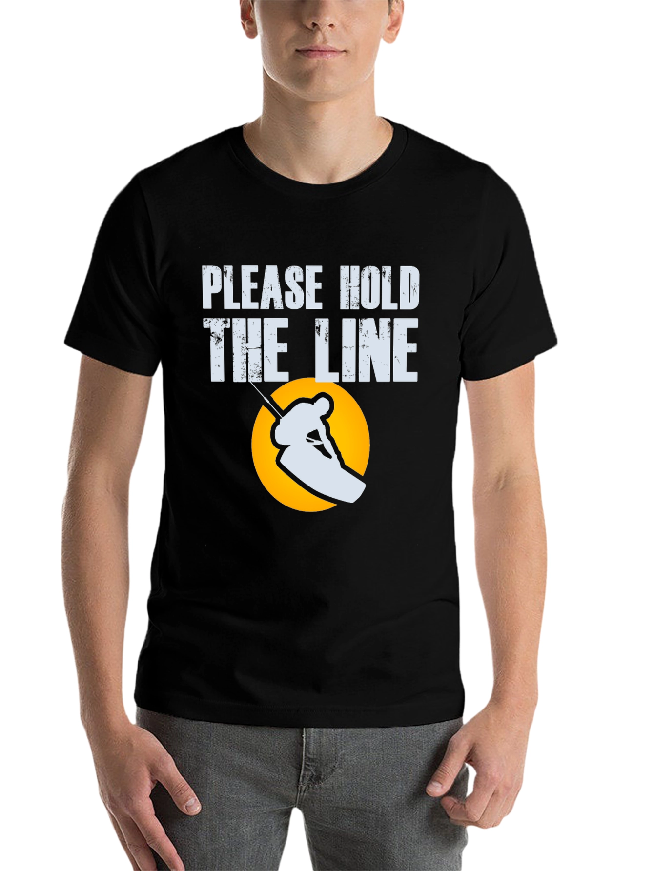 Black Please Hold the Line Skier Graphic Tee view 7