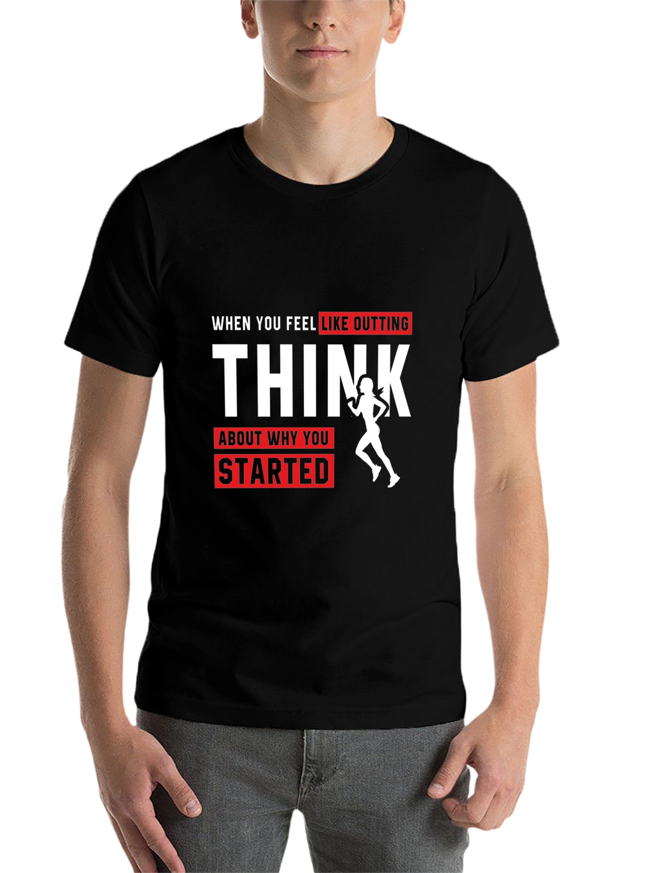 Black Motivational Running T-Shirt: Think Why You Started view 7