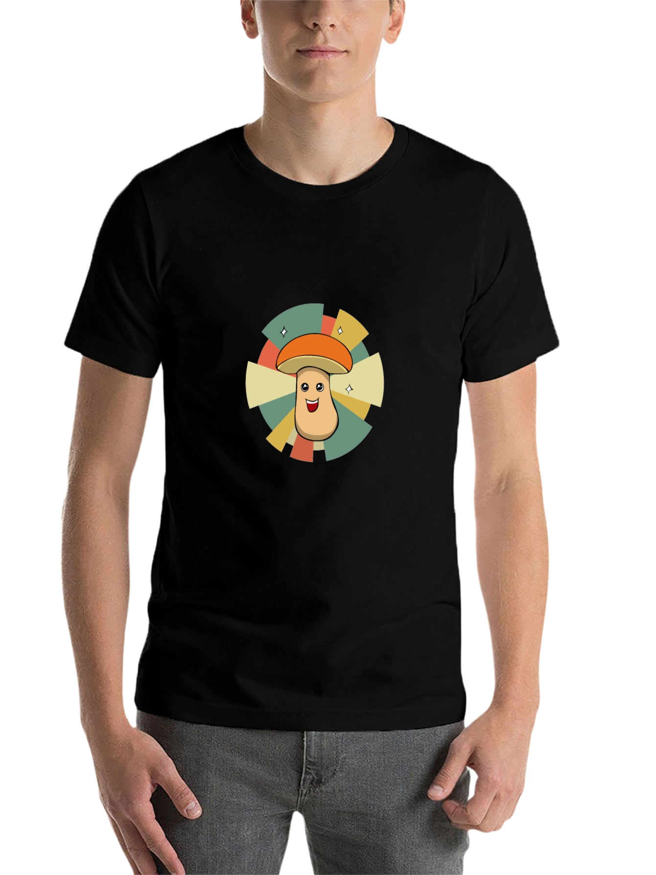 Black Retro Mushroom Graphic Tee - Unisex Black T-Shirt view 7