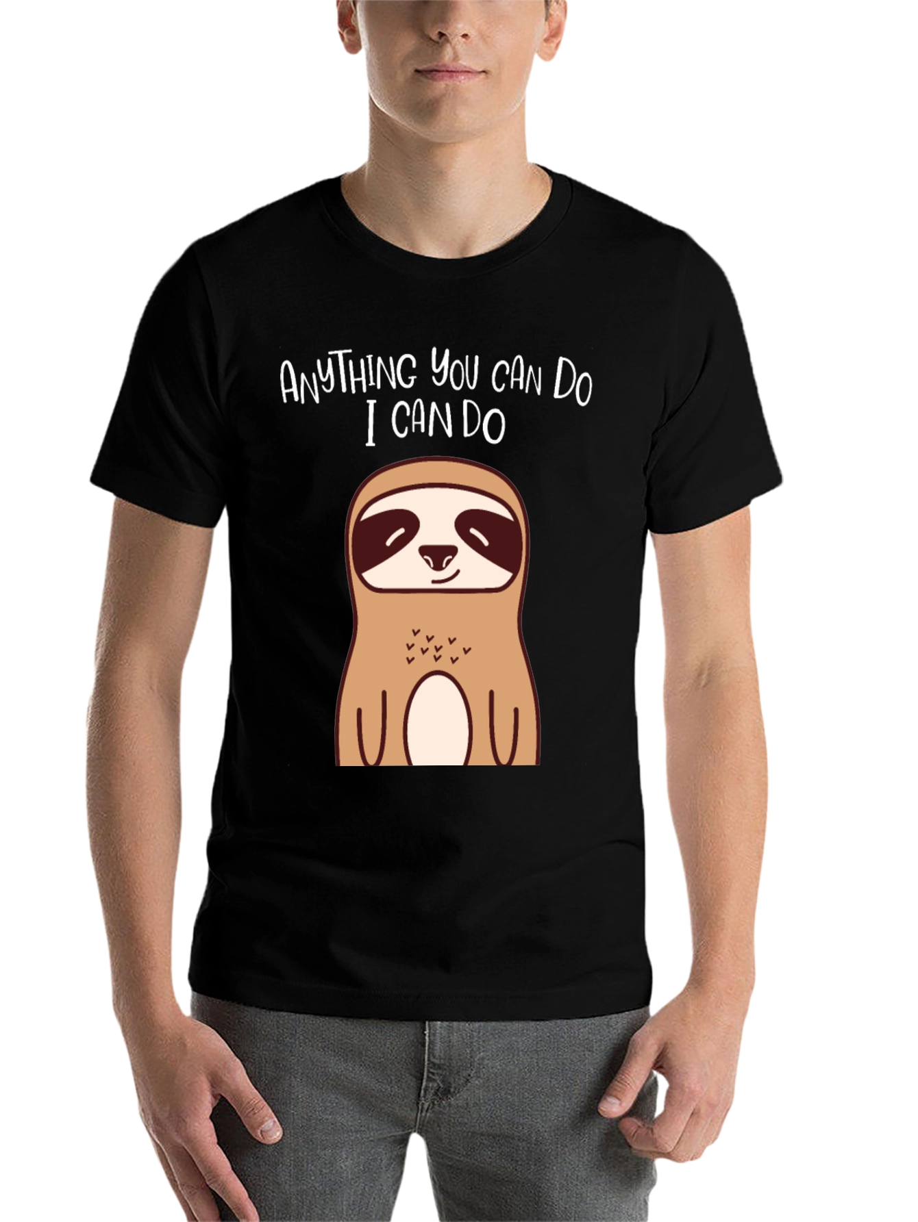 Black Funny Sloth T-Shirt - Anything You Can Do, I Can Do view 7