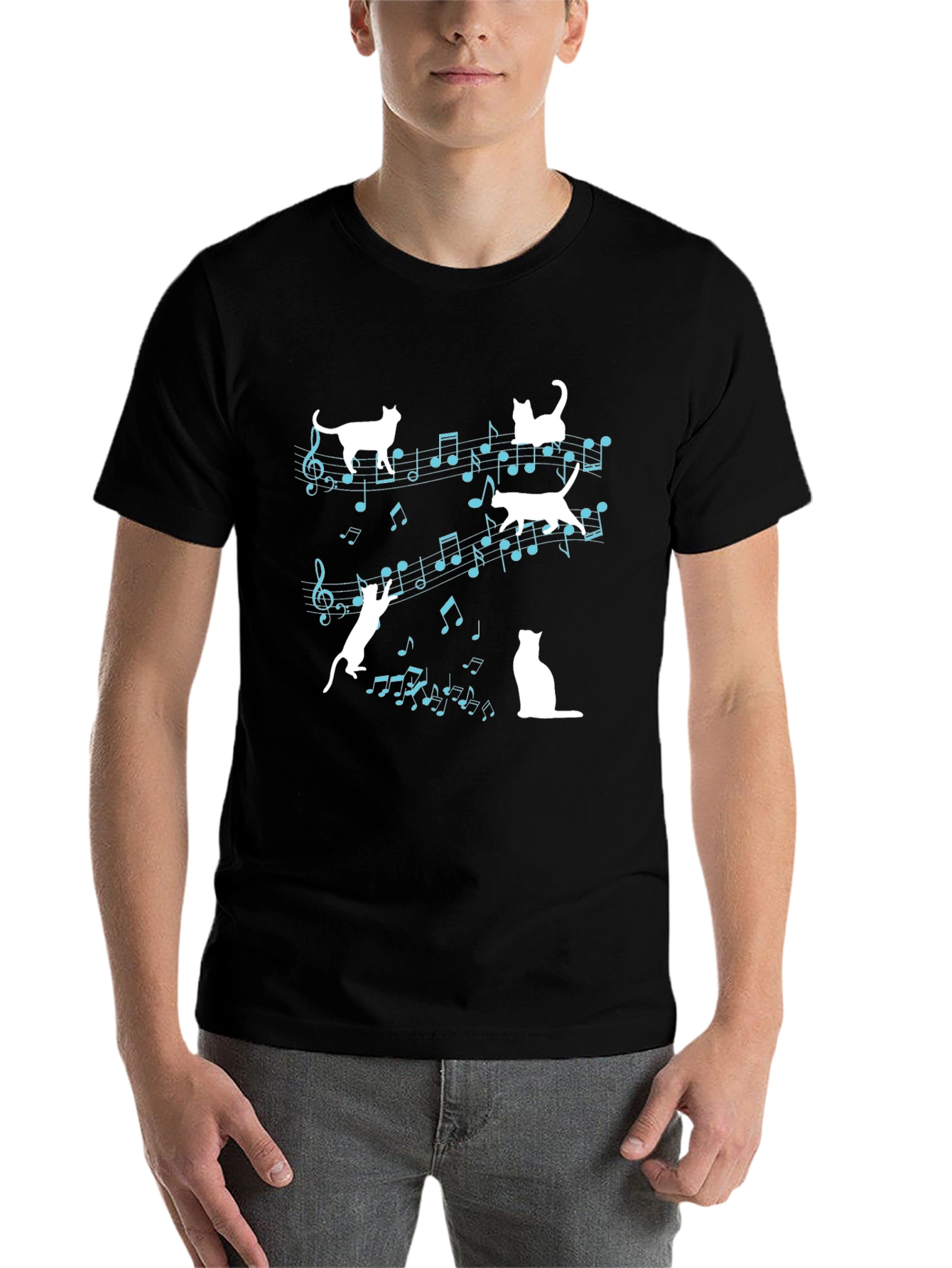 Black Musical Cats Graphic Tee - Black Cotton Shirt view 7
