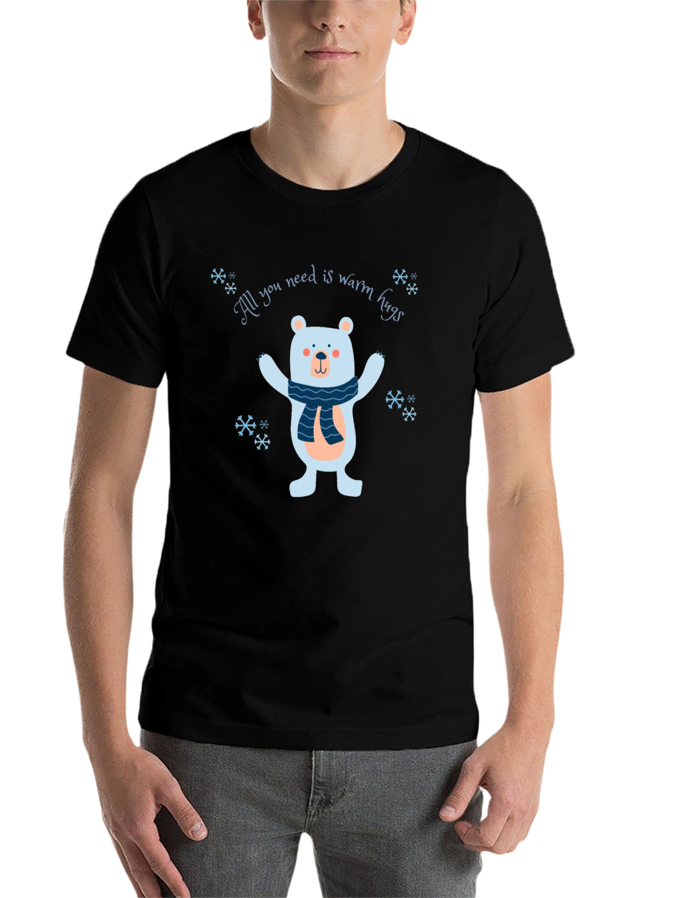 Black Warm Hugs Bear Graphic Tee - Cozy Winter Style view 7