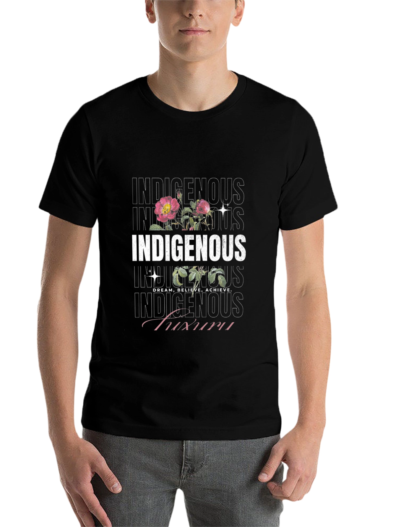 Black Indigenous Floral Print Black T-Shirt view 7