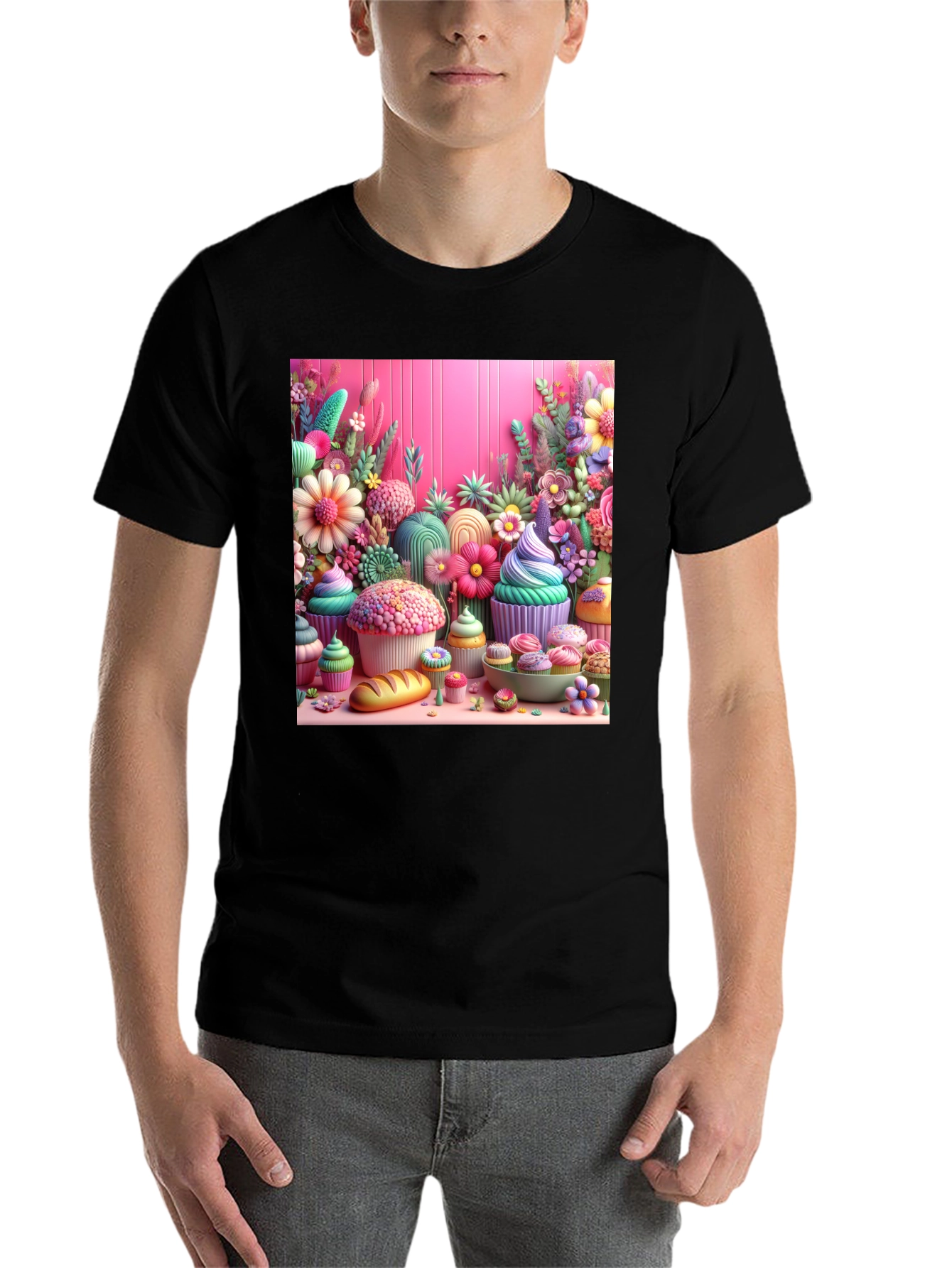 Black Sweet Treat Floral Cupcake T-Shirt view 7