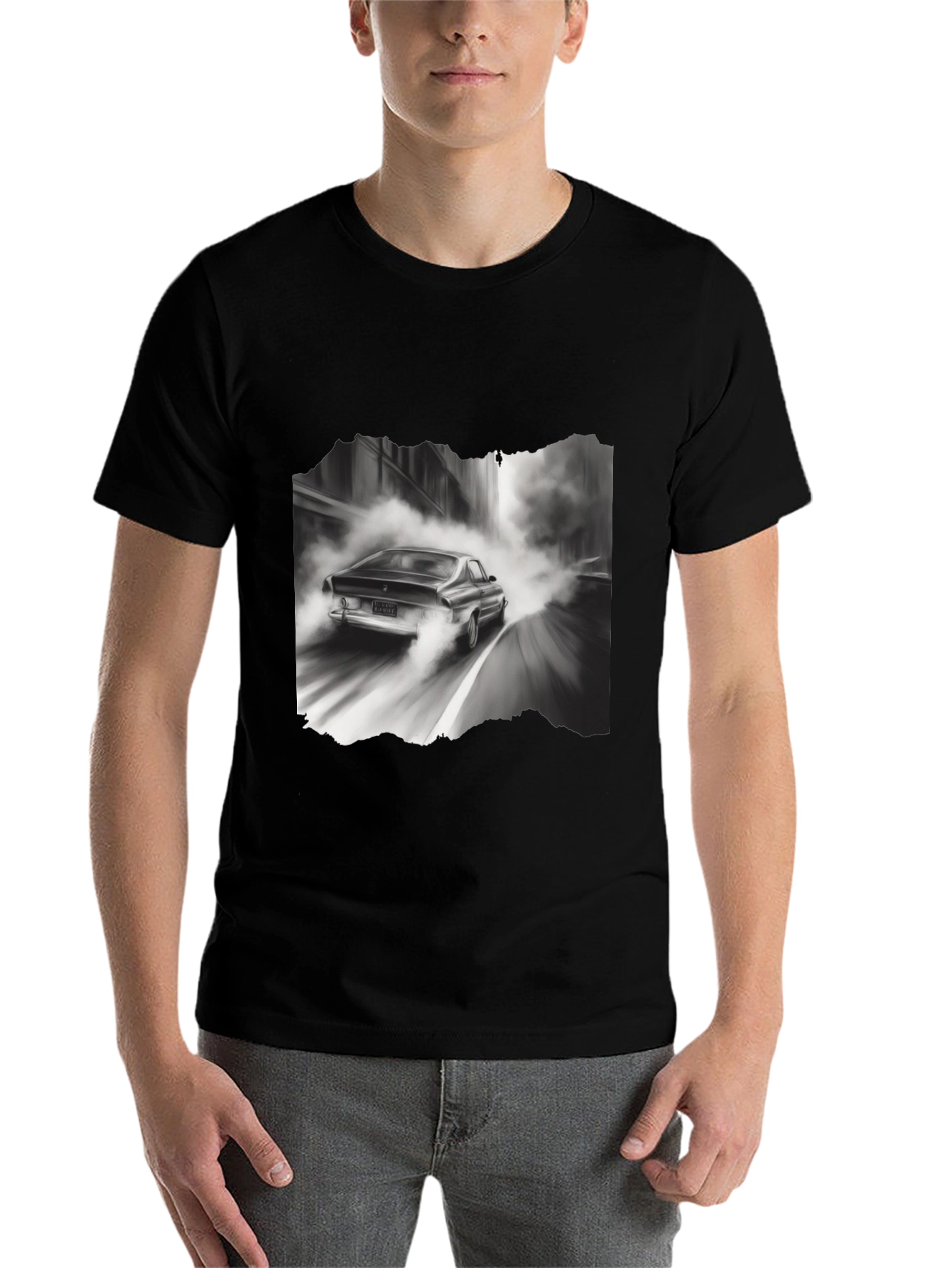 Black Retro Car Graphic Tee - Black Cotton Blend T-Shirt view 7