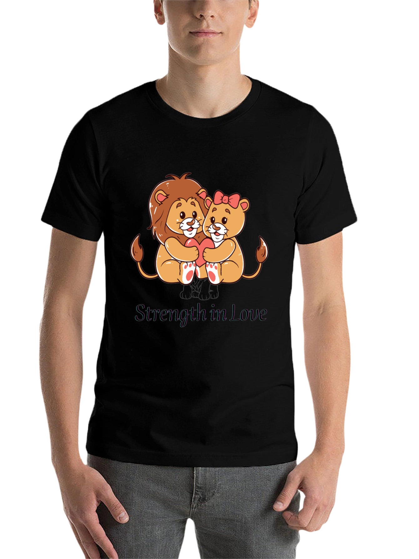 Black Lion Love T-Shirt - Strength in Love Design view 7