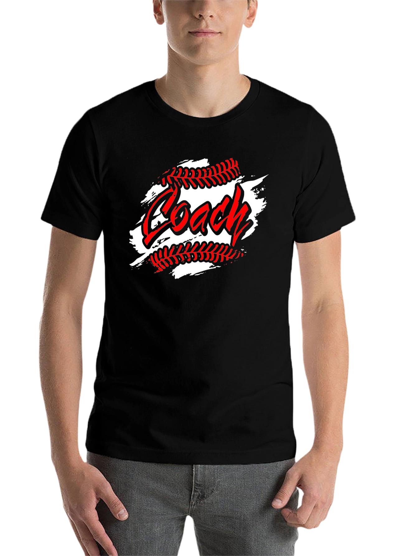Black Baseball Coach T-Shirt - Sporty Crew Neck Tee view 7