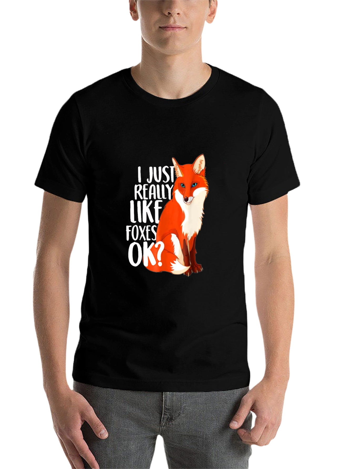 Black I Just Really Like Foxes OK? Graphic T-Shirt view 7