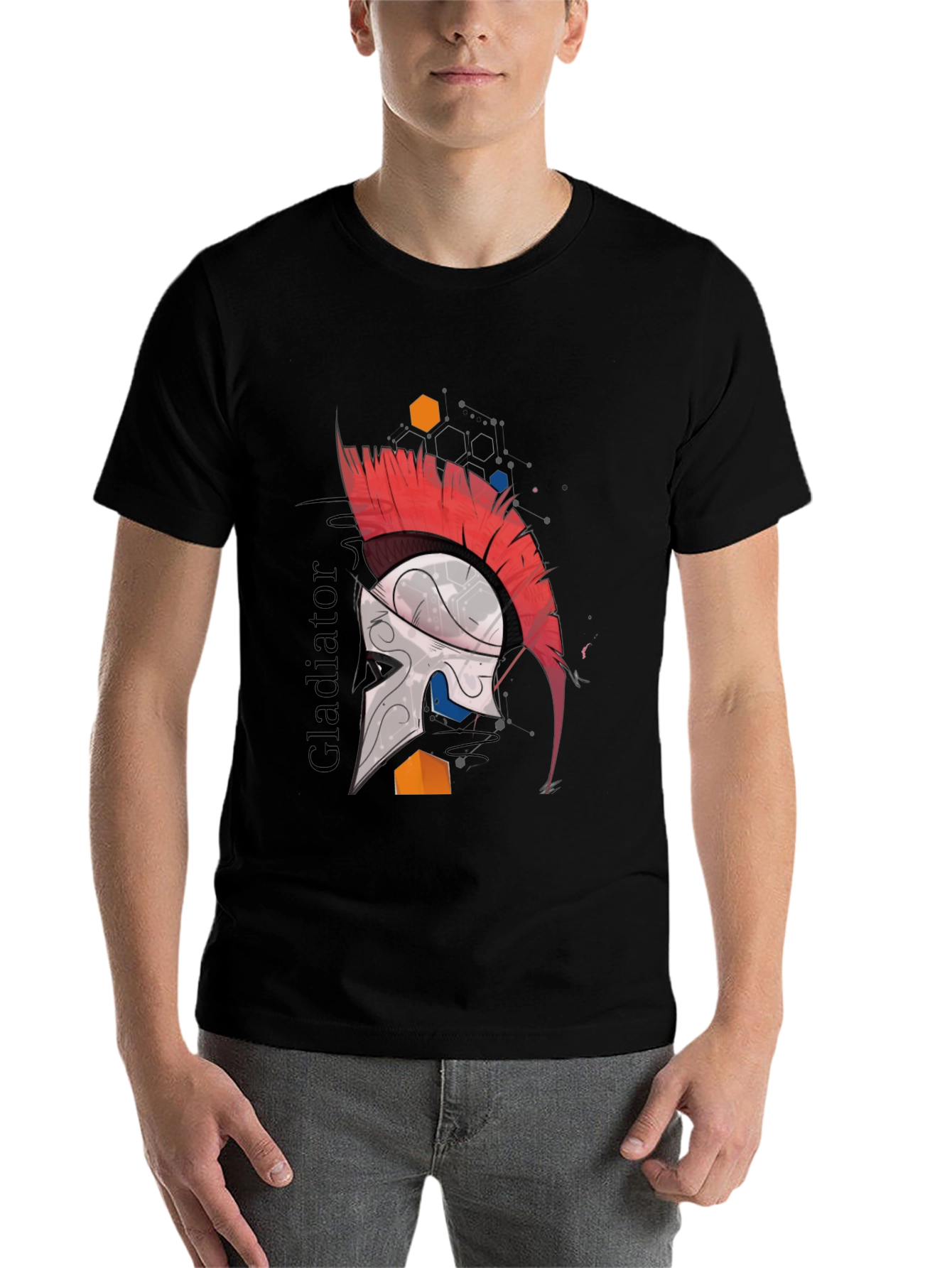 Black Gladiator Helmet Graphic Tee - Cool Warrior Design view 7
