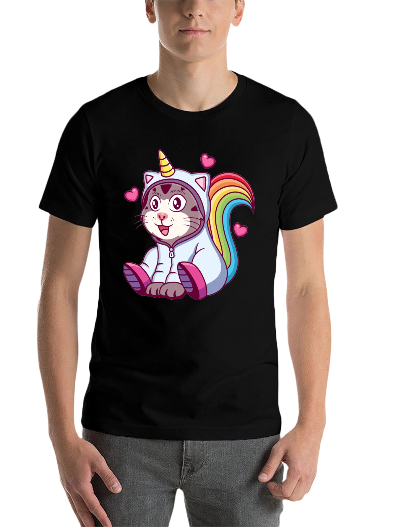 Black Unicorn Cat T-Shirt - Cute Cartoon Animal Tee view 7
