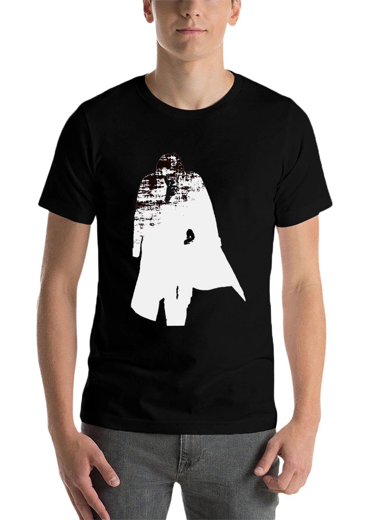 Black Abstract Trench Coat Graphic Tee - Stylish Black T-Shirt view 7