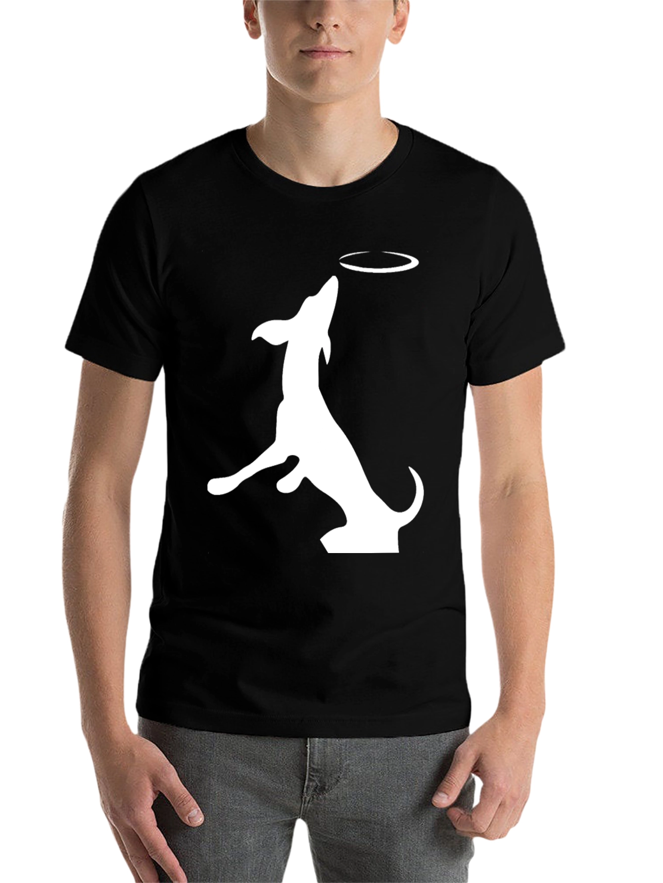 Black Dog Catching Frisbee Graphic Tee view 7