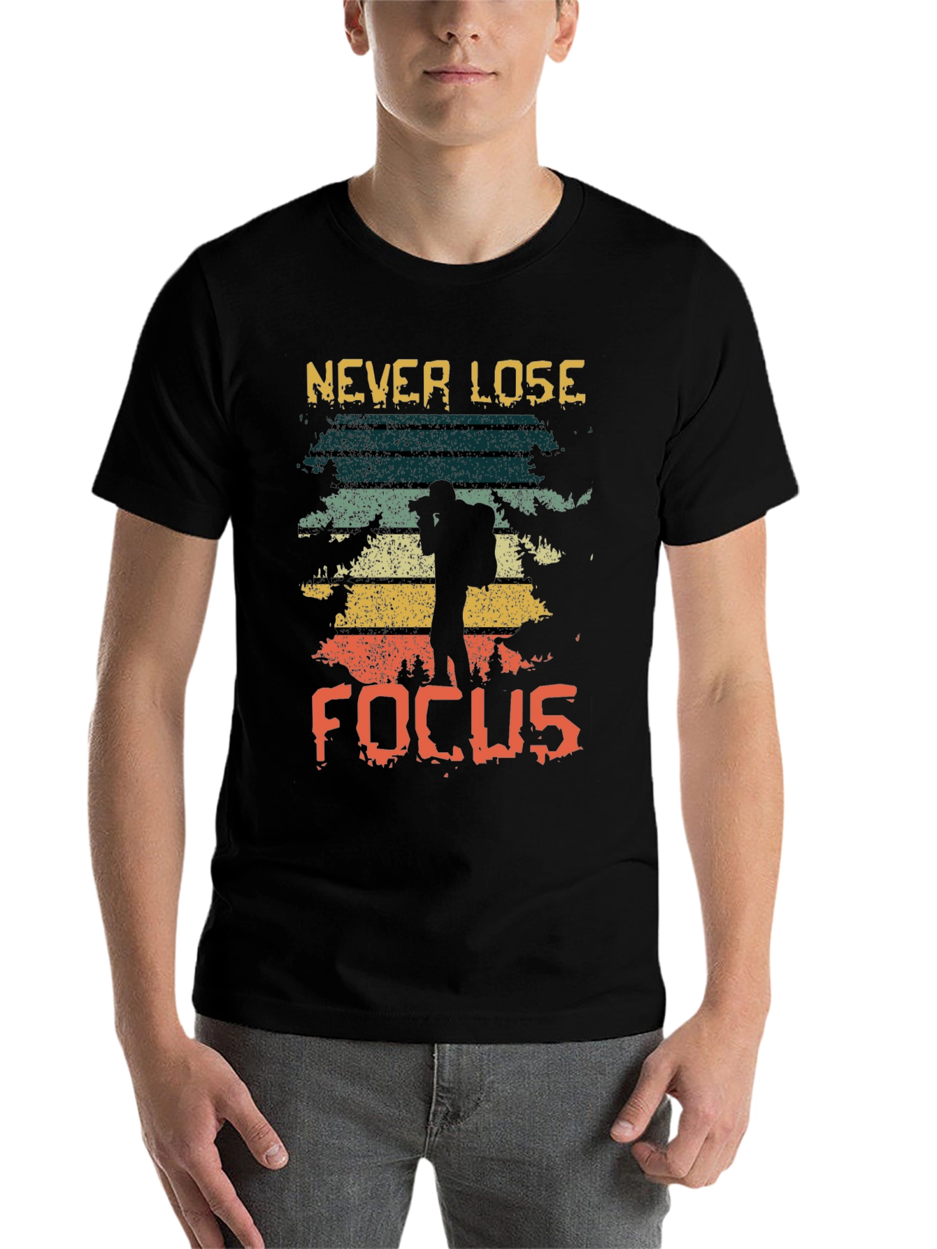 Black Never Lose Focus Retro Graphic Tee view 7